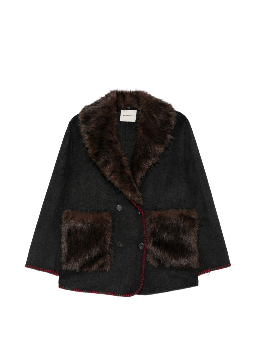 Front Street Faux Fur Detail Wool Coat