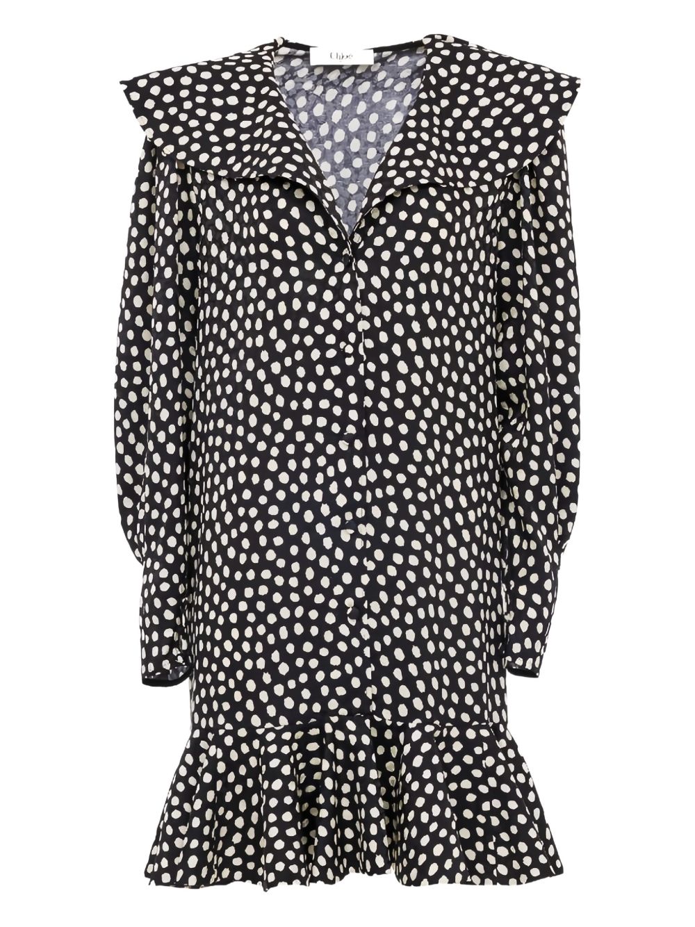 Chloe V-neck long sleeves Dotted silk dress