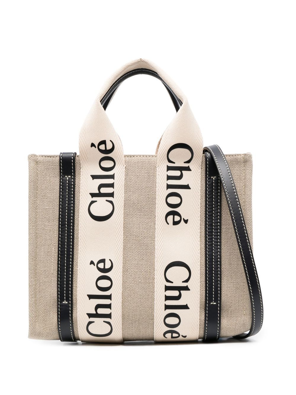 Chloe Woody Small Linen Tote Bag