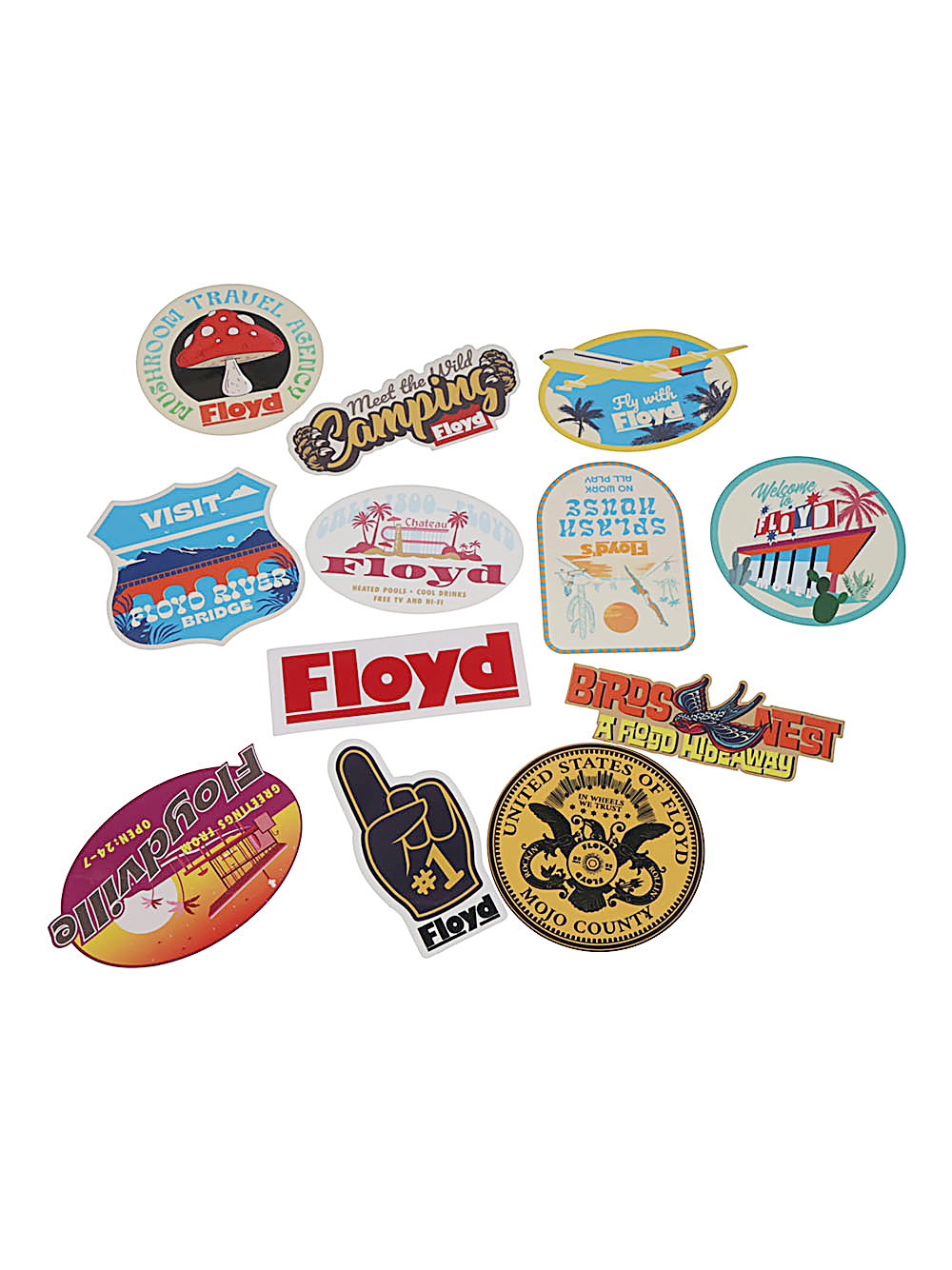 032C retro travel-themed stickers set