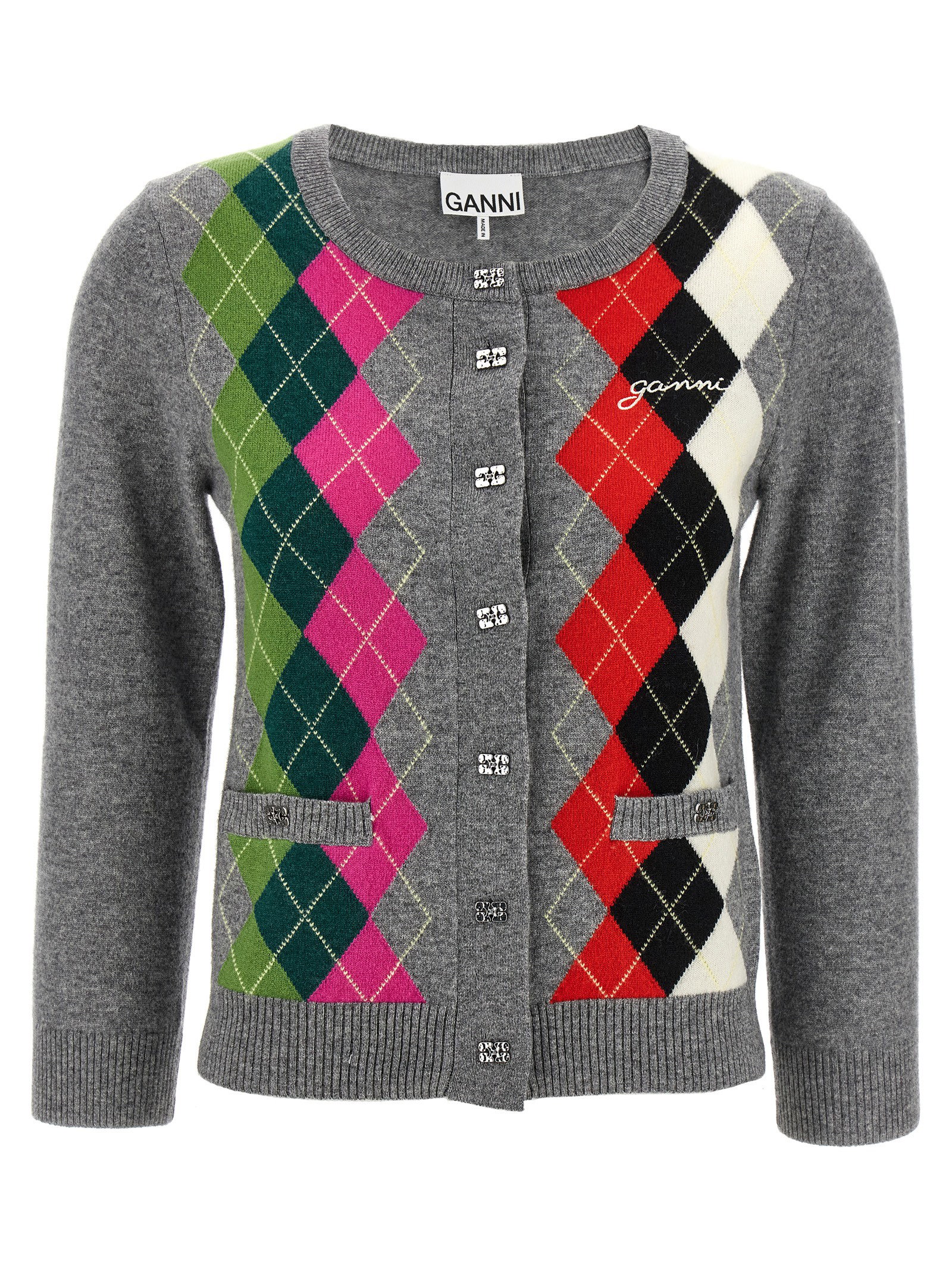 Ganni Grey Check Cardigan