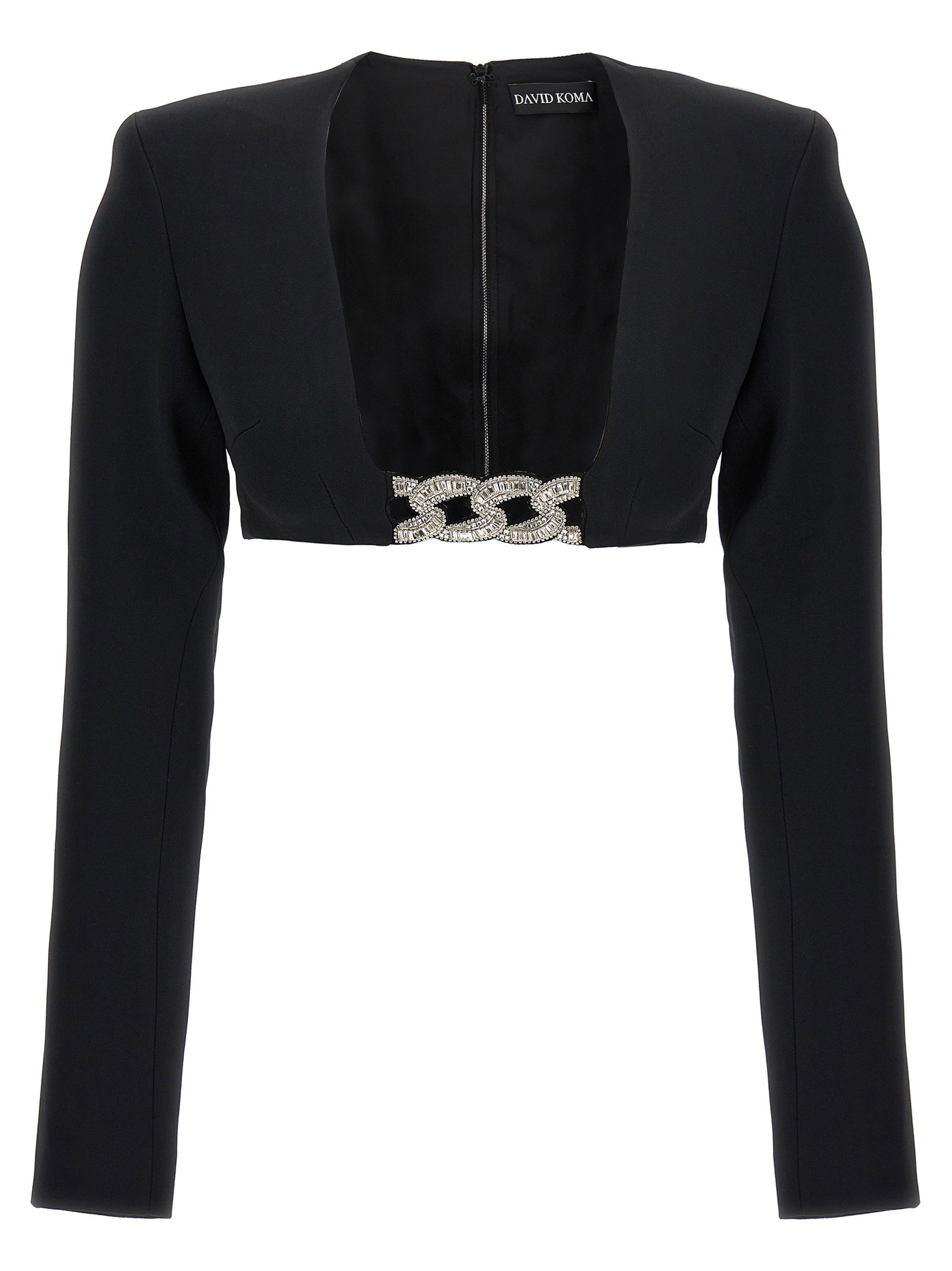 David Koma Top 3d Crystsal Chain And Square Neck