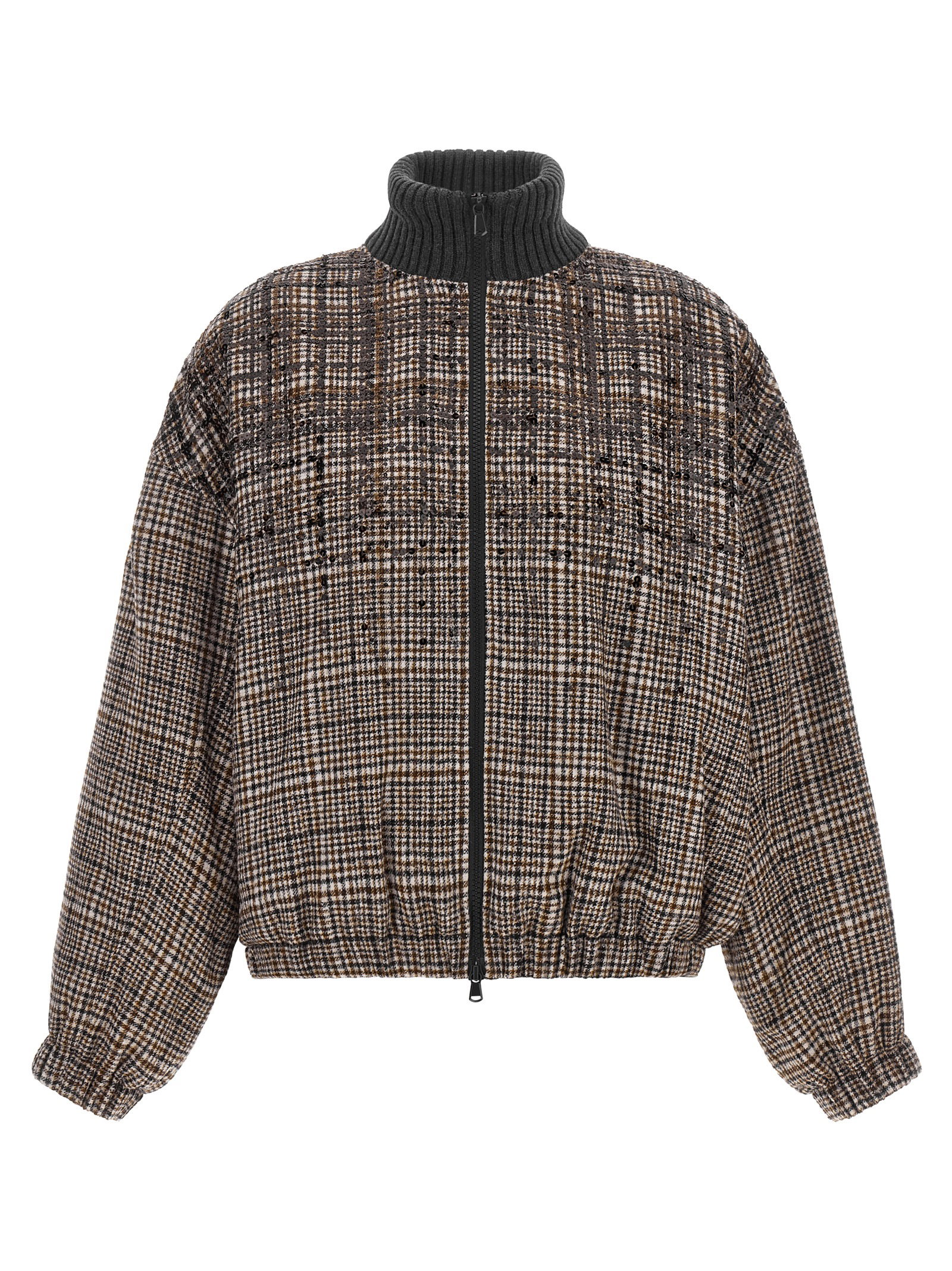 Brunello Cucinelli Sequin Check Bomber Jacket