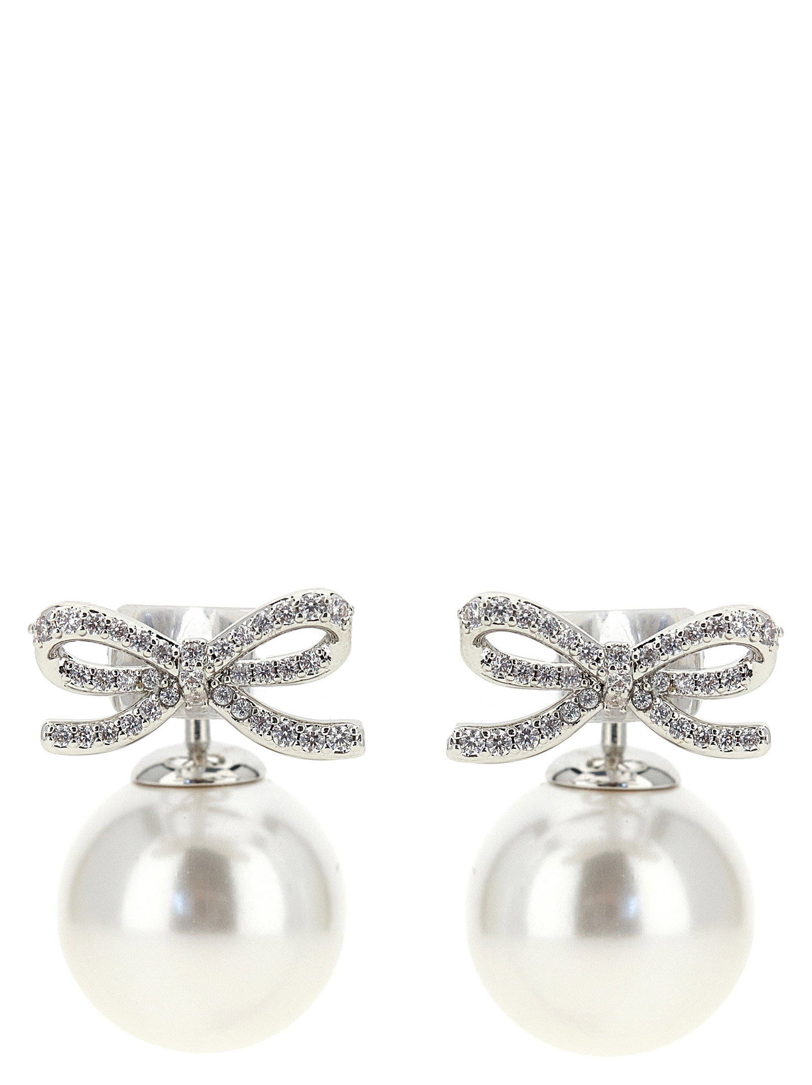 Self-Portrait Crystal Bow Pearl Back Earrings