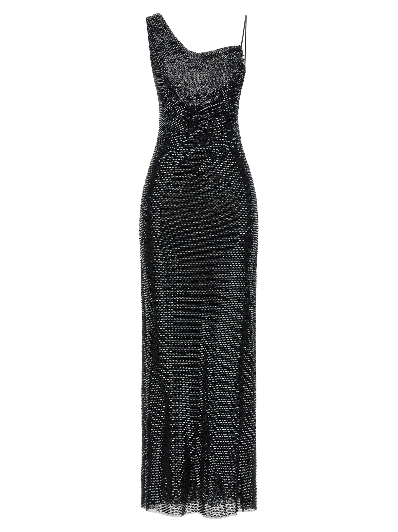 Self-Portrait Black Rhinestone Draped Maxi Dress