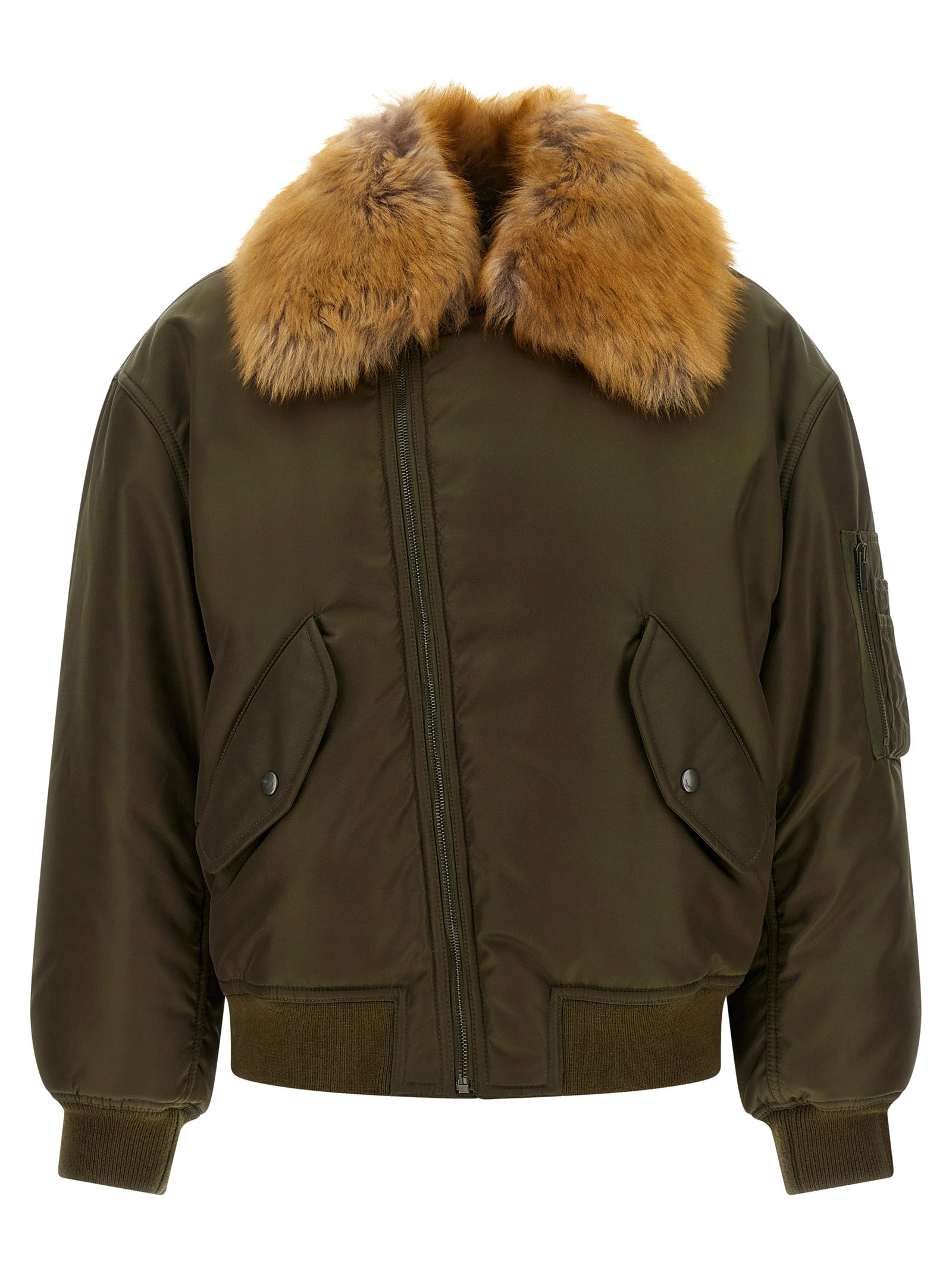 Saint Laurent Removable Shearling Neck Bomber Jacket