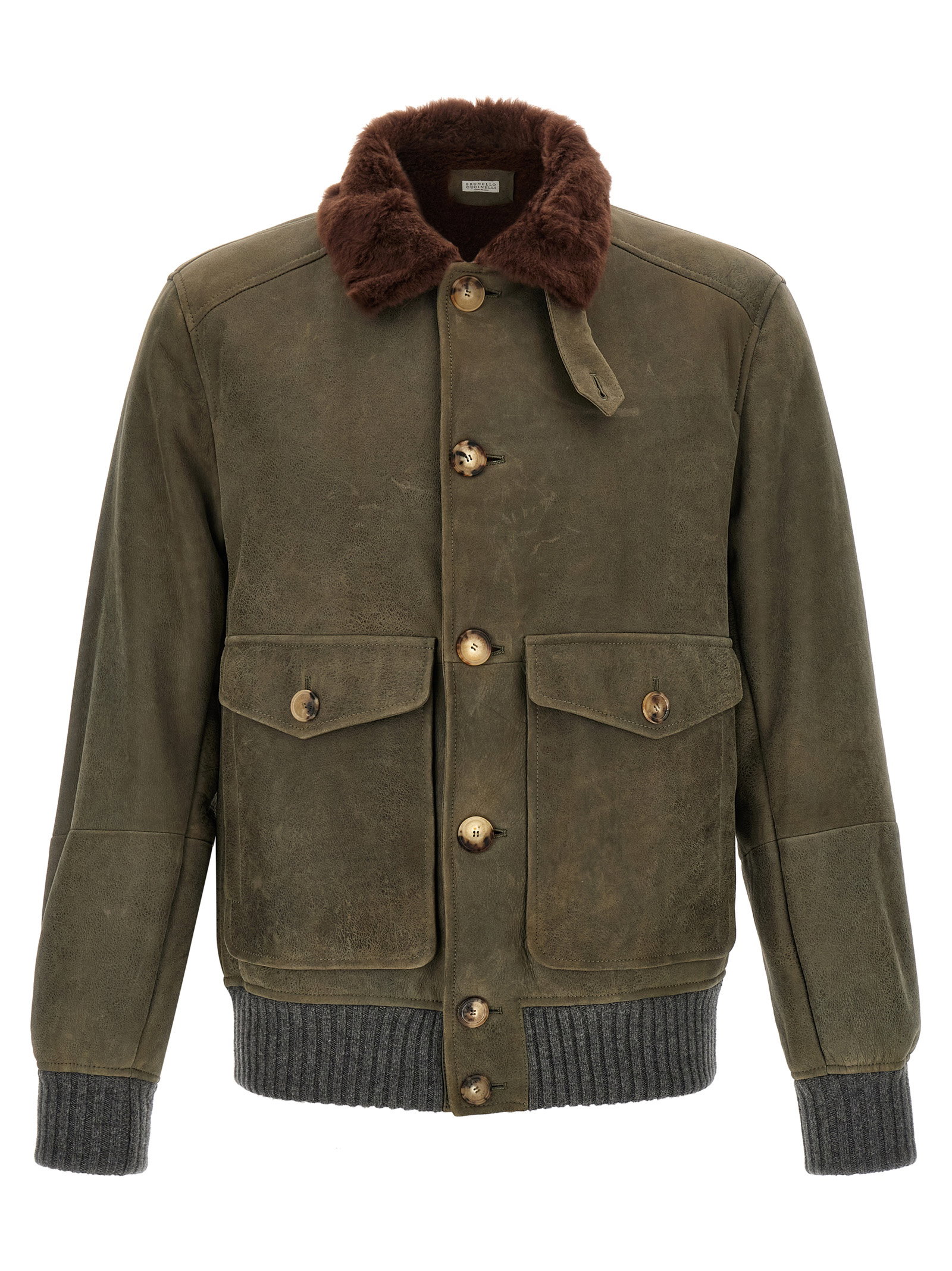 Brunello Cucinelli Waxed Shearling Bomber Jacket