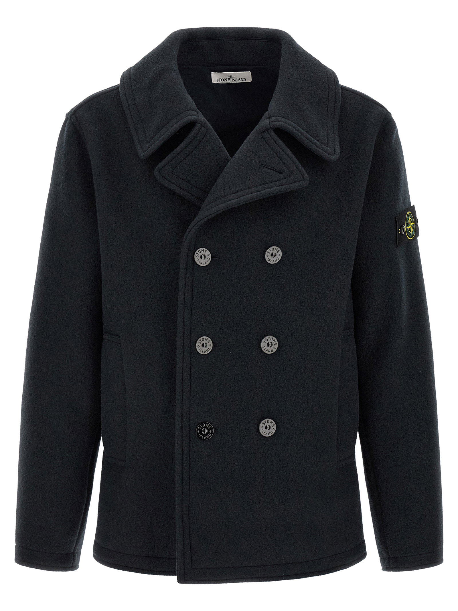 Stone Island Double-breasted Coat With Logo Badge