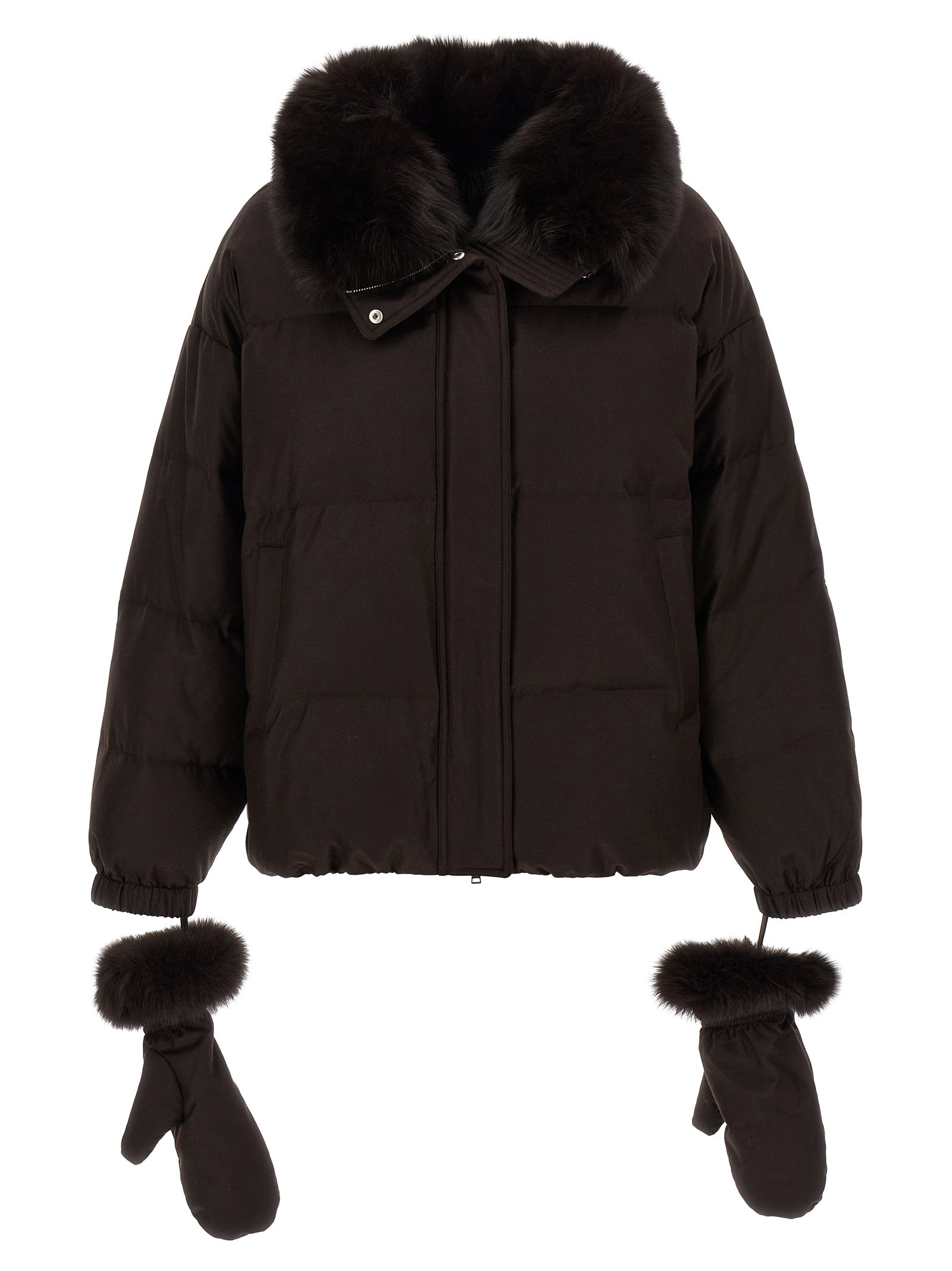 Yves Salomon Flannel Down Jacket With Mittens