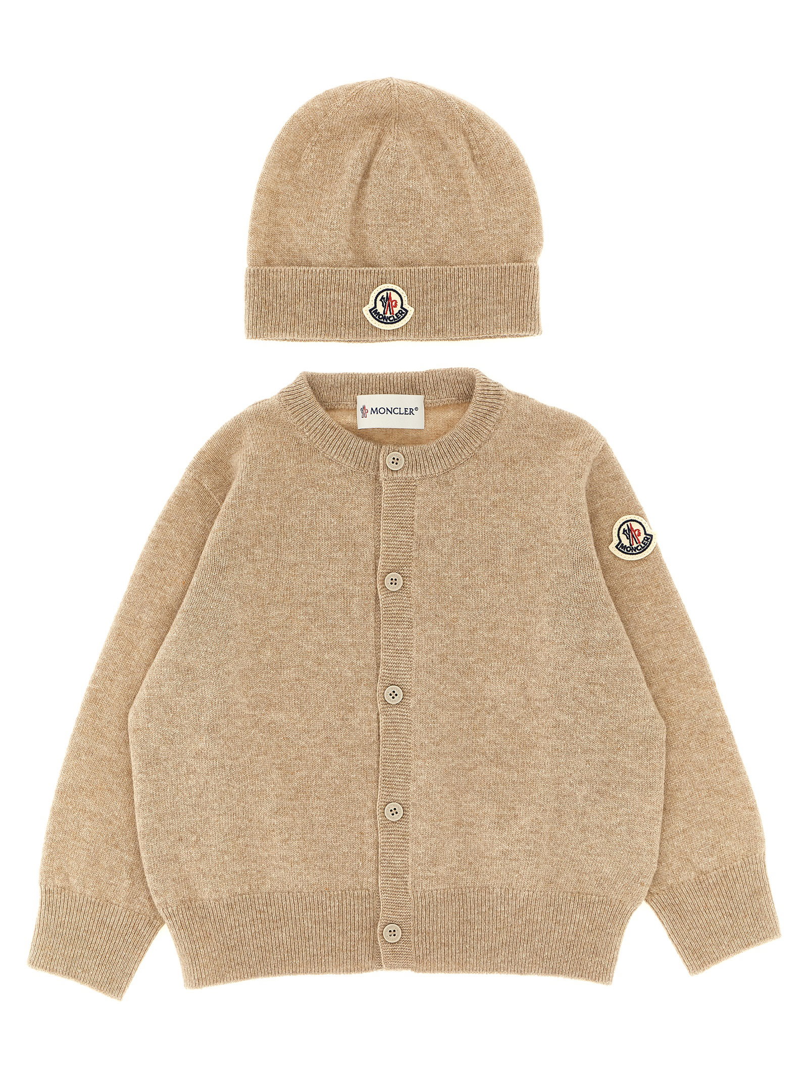 Moncler Enfant Cardigan + Logo Embroidery Beanie