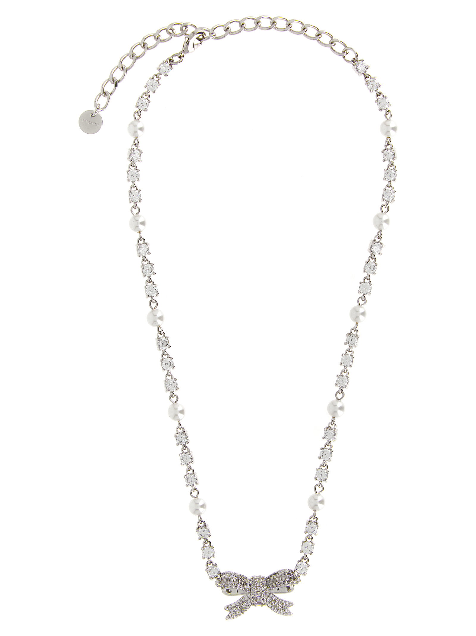 Self-Portrait Crystal Pearl Bow Necklace