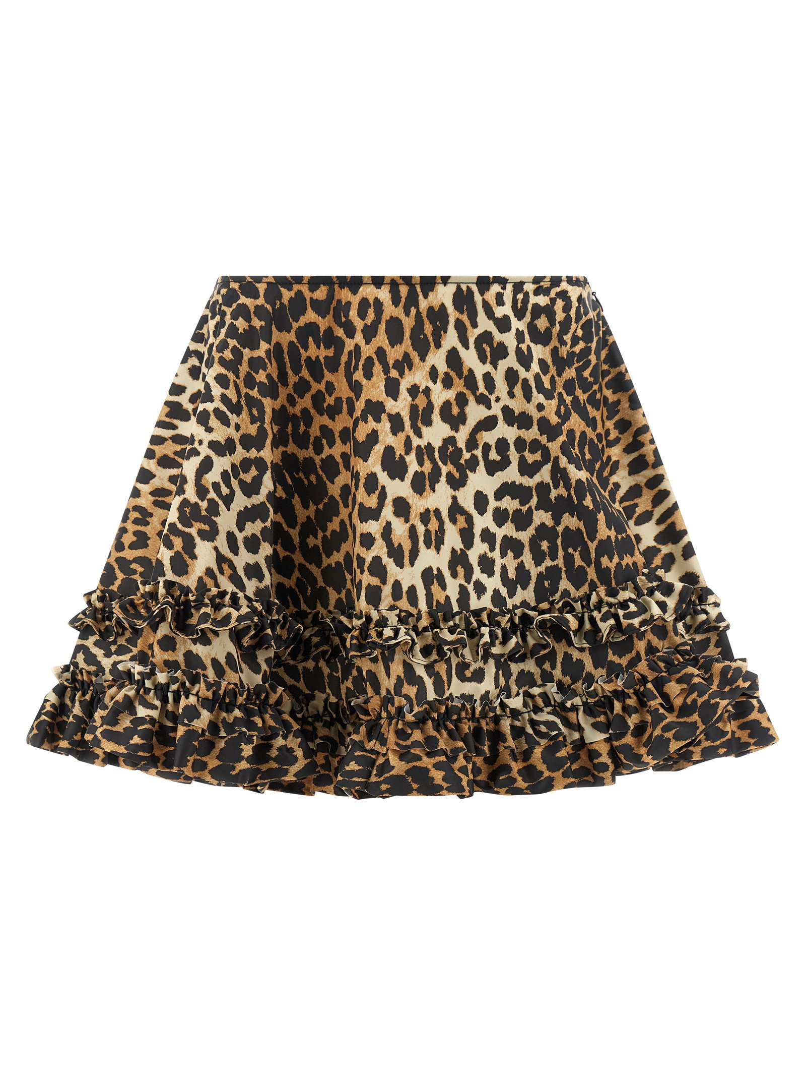 Ganni Leopard Duchesse Nylon Mini Frill Skirt