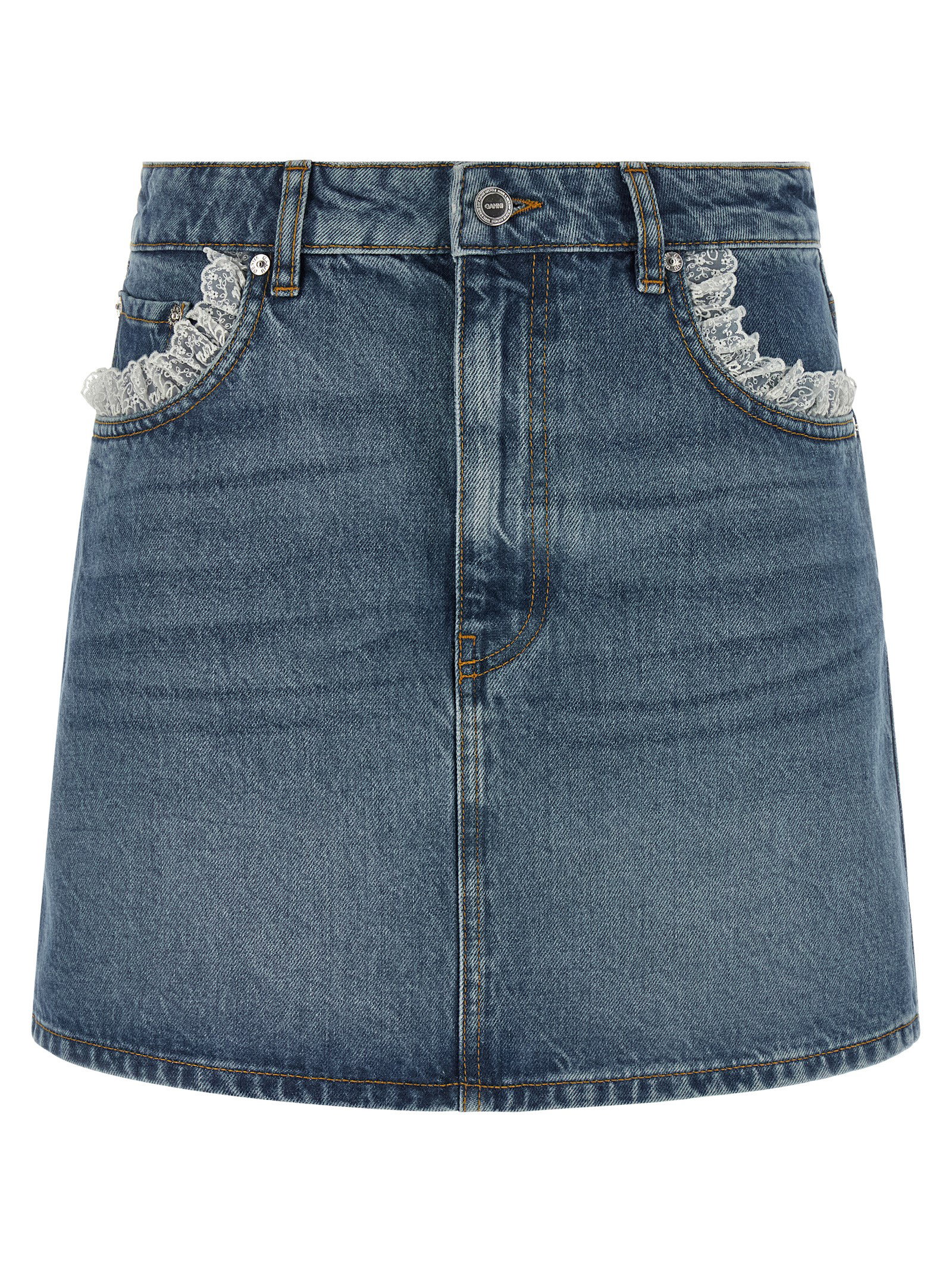 Ganni Denim And Lace Skirt