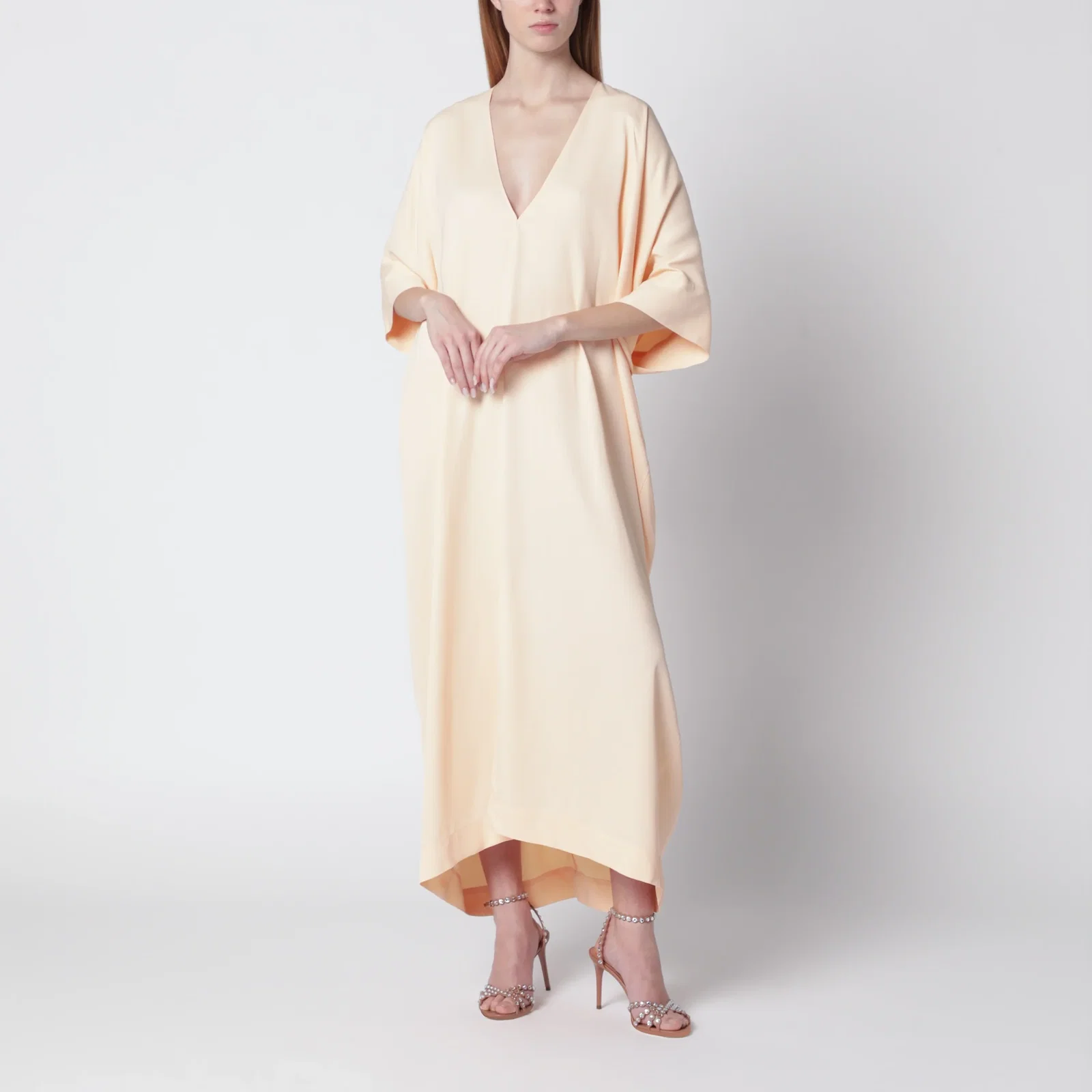 Alberta Ferretti Long pink caftan dress with V-neck