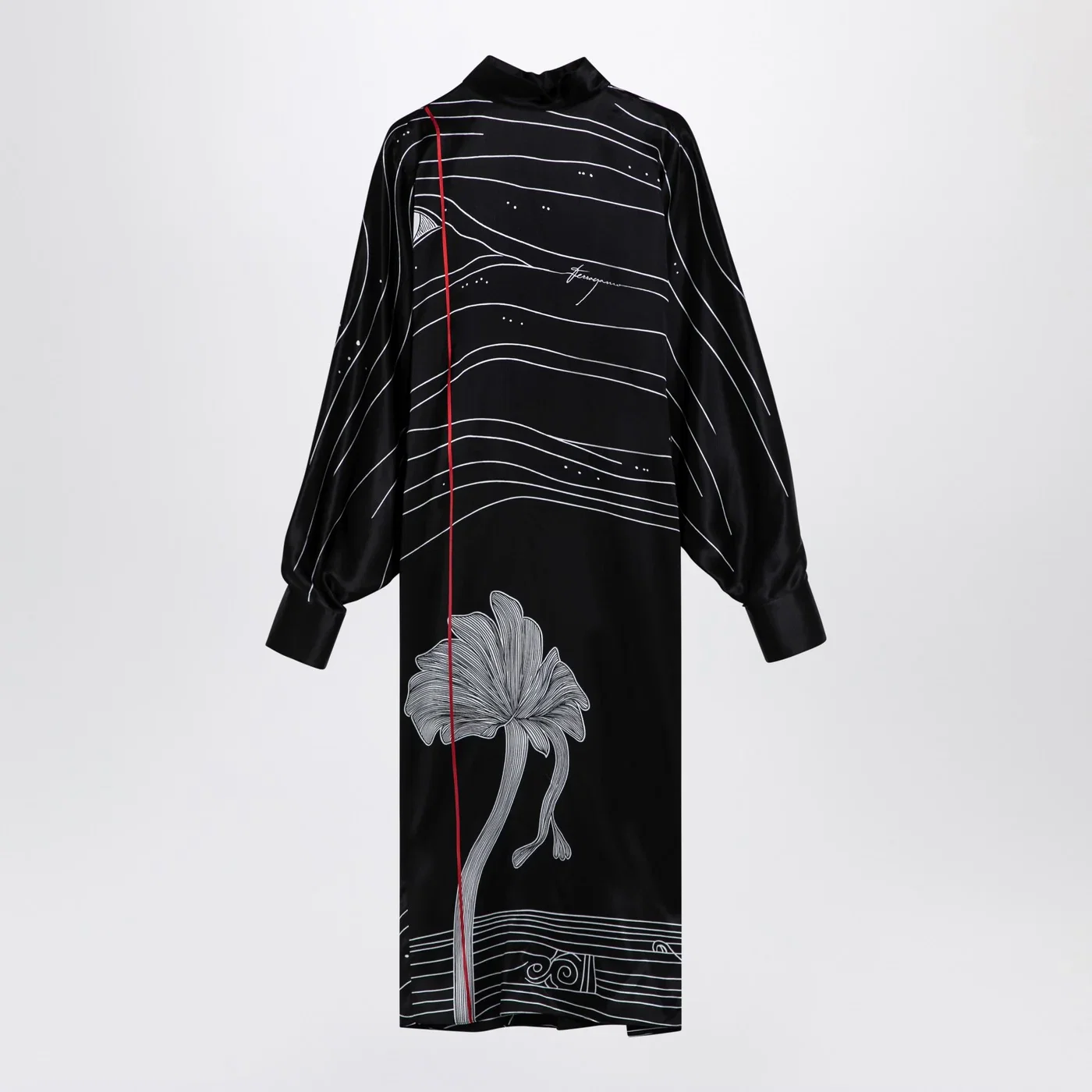Ferragamo Black silk satin midi dress