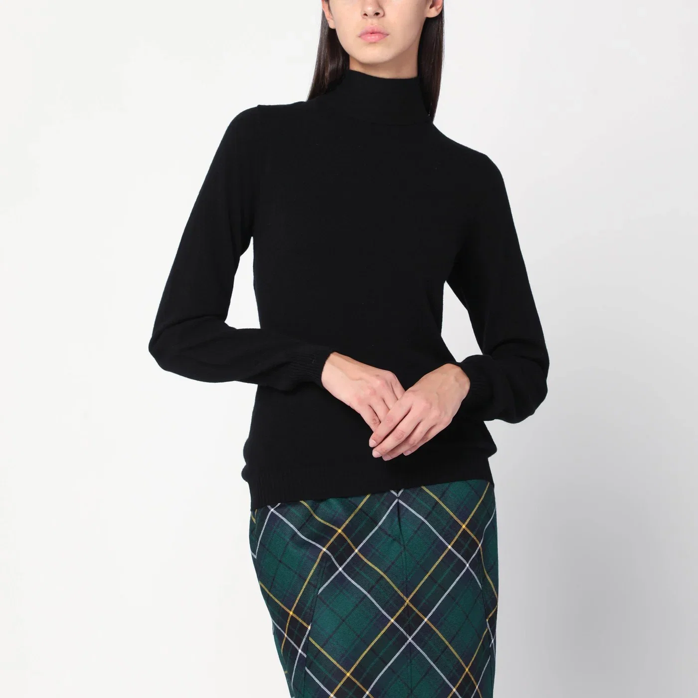 Moschino Black turtleneck sweater with crossed details