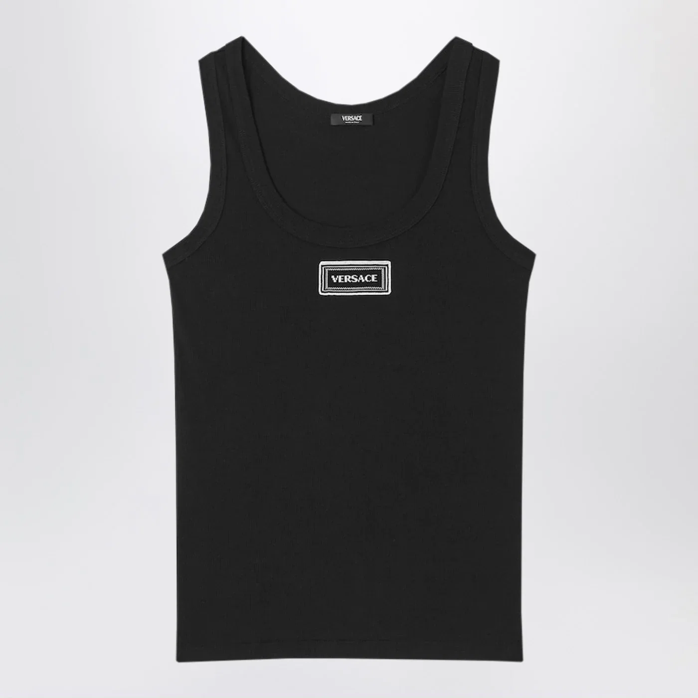 Versace Black stretch ribbed cotton tank top
