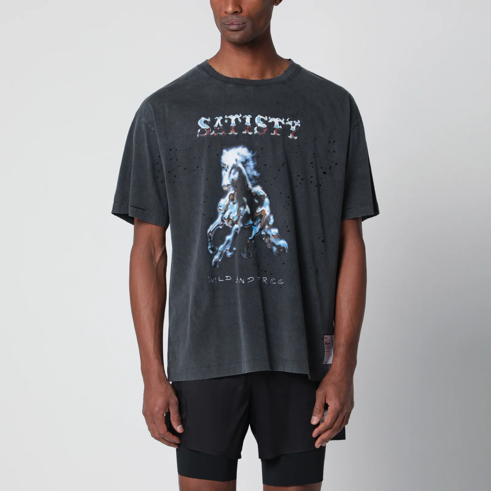 Satisfy MothTech Aged Black T-shirt with holes