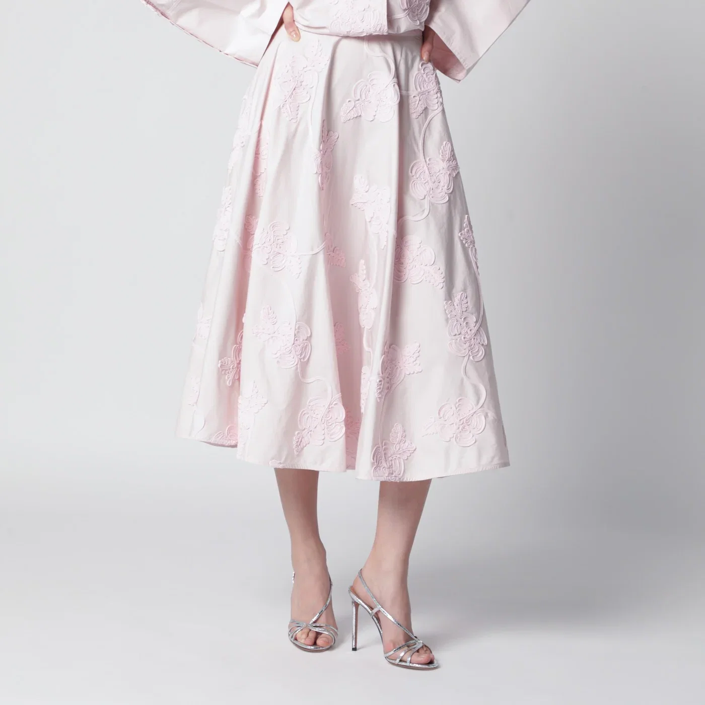 ROTATE Orchid pink skirt with floral embroidery
