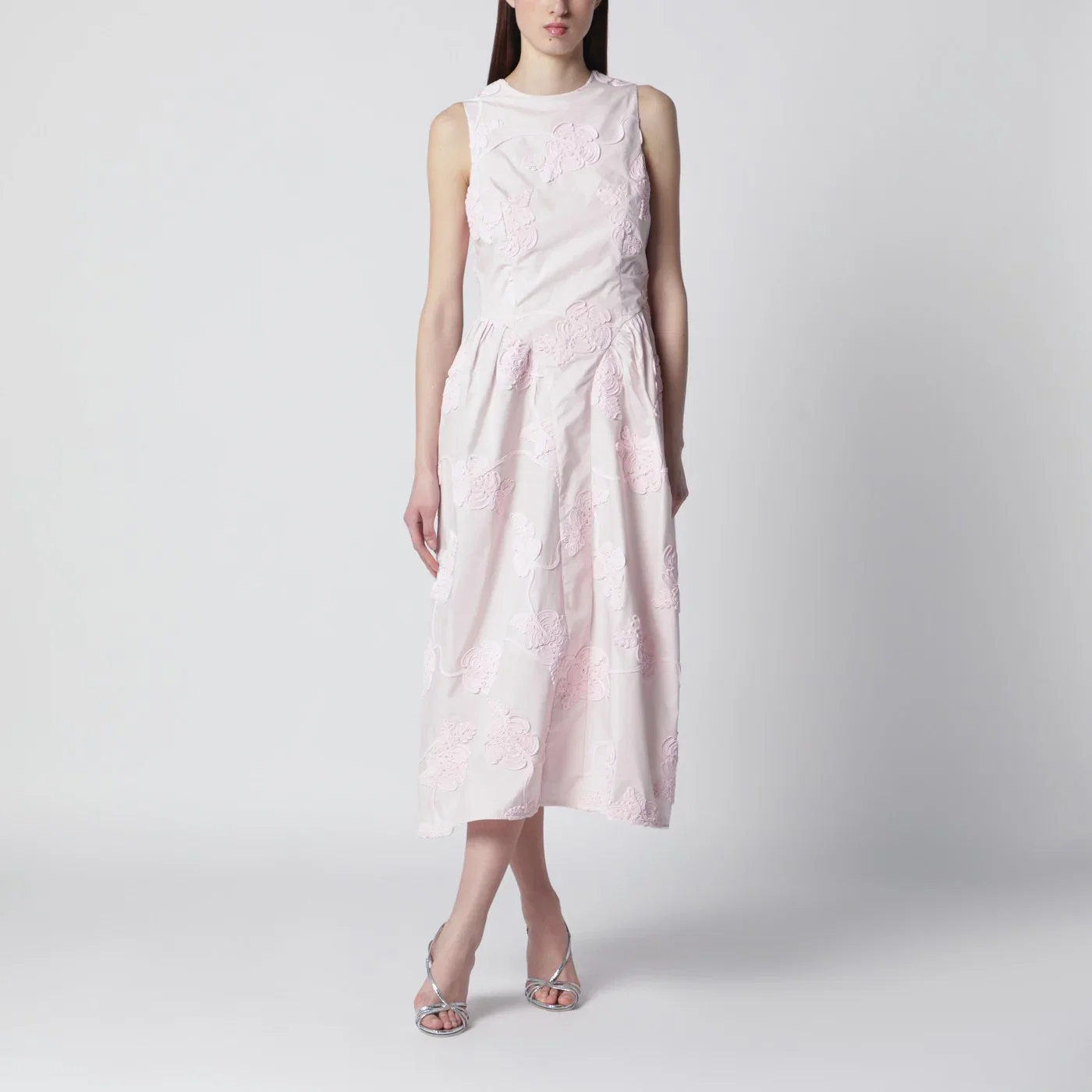 ROTATE Orchid pink midi dress with floral embroidery