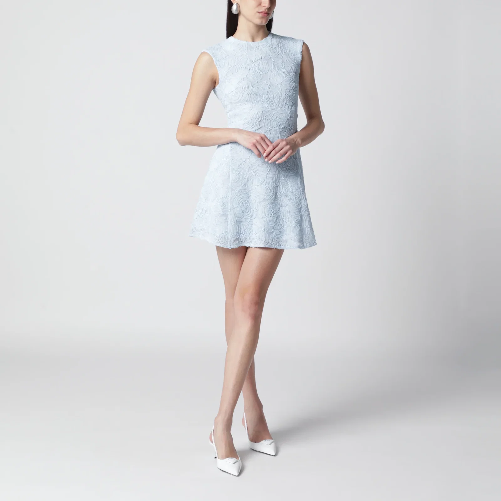 ROTATE Light blue floral mesh mini dress
