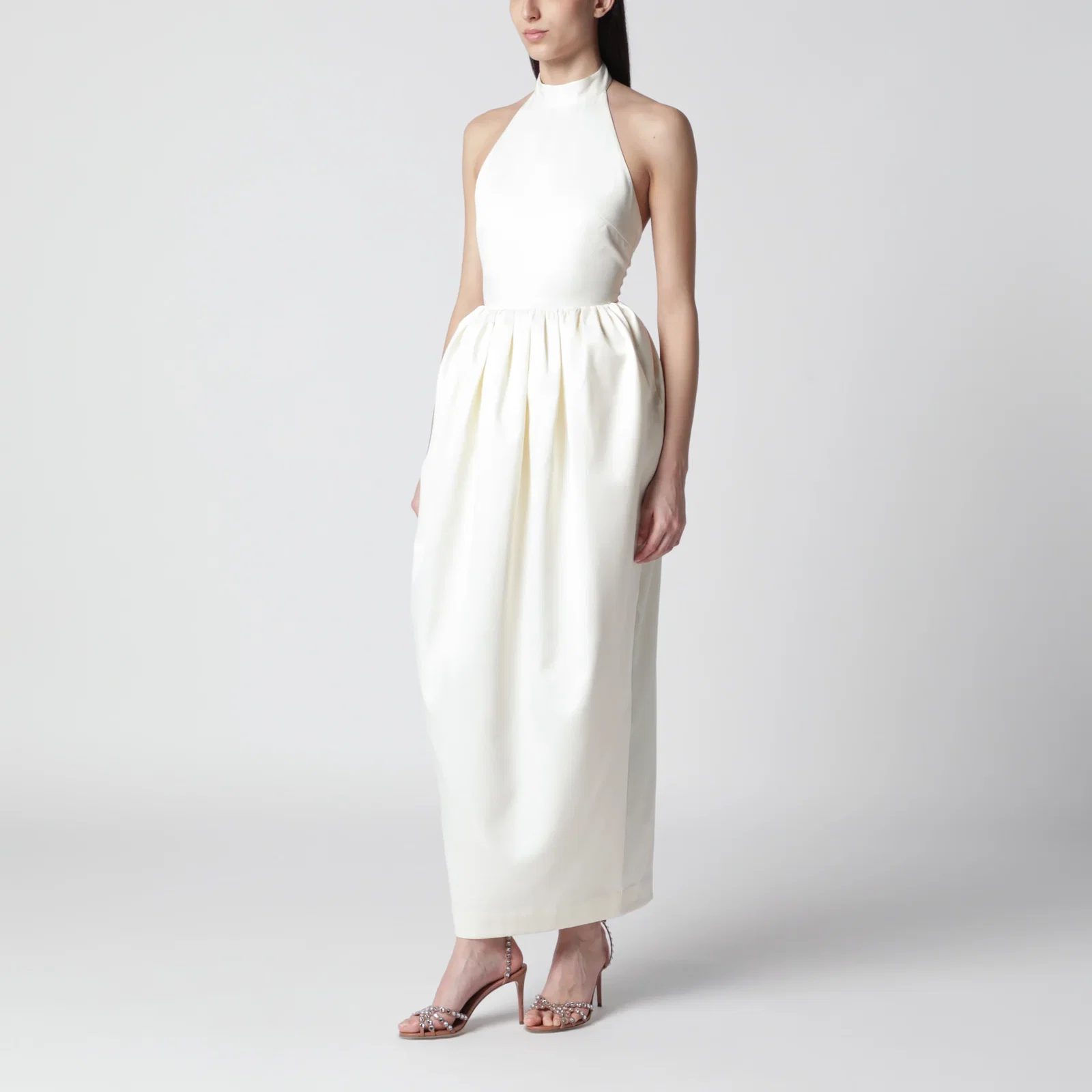 ROTATE Long white dress with balloon skirt