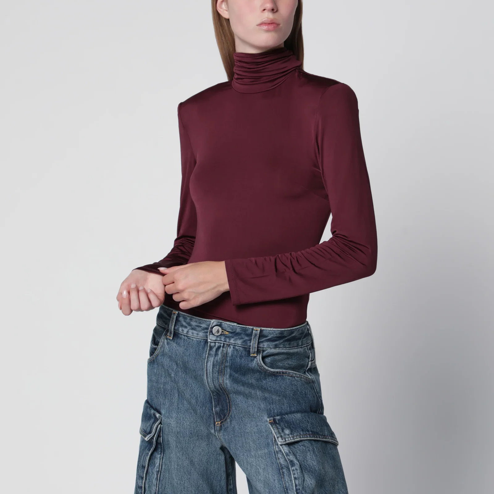 ROTATE Burgundy scarf-detail top