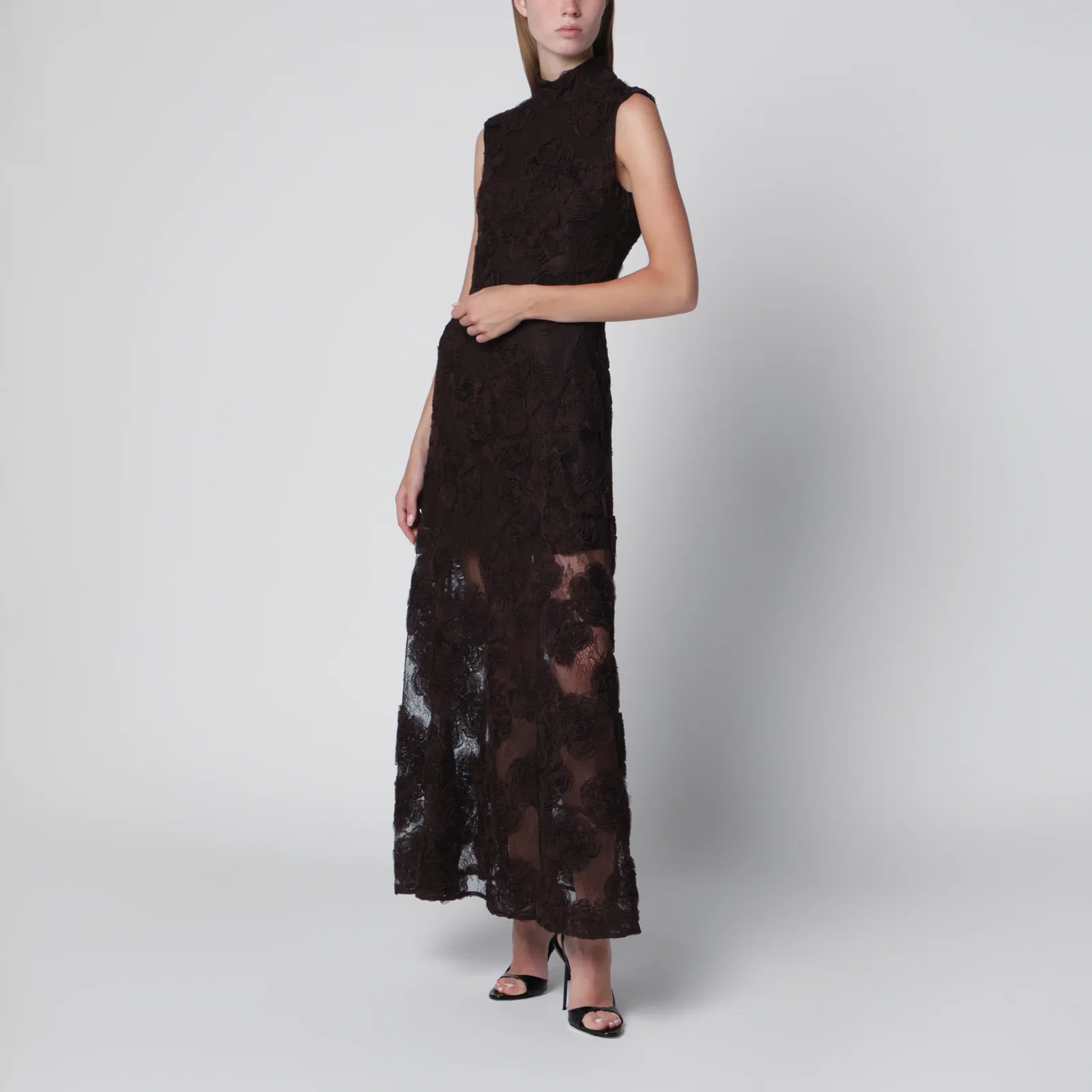 ROTATE Dark brown 3D flower dress