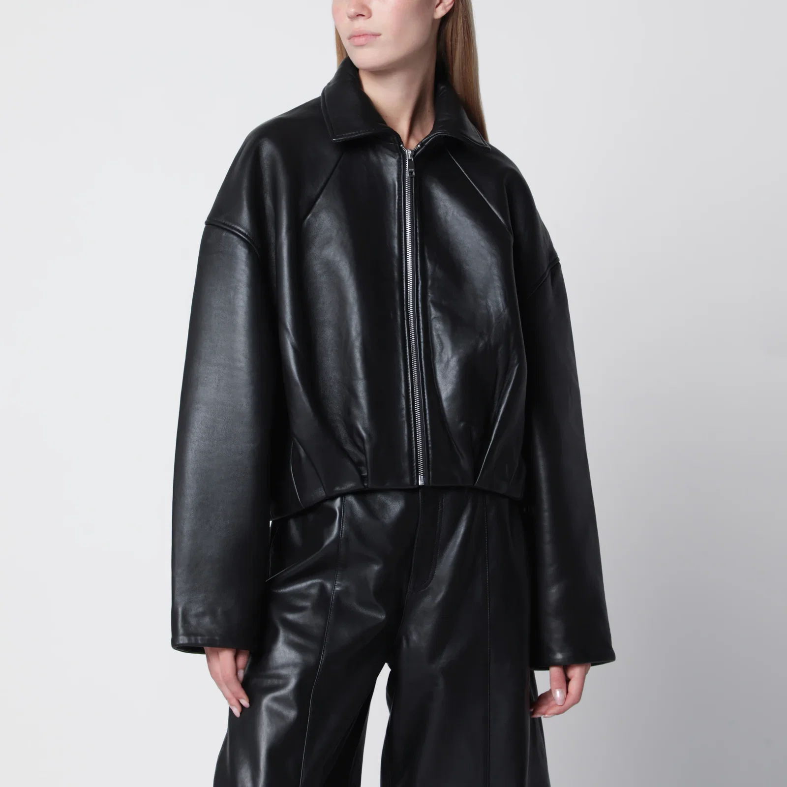 ROTATE Black cropped leather jacket