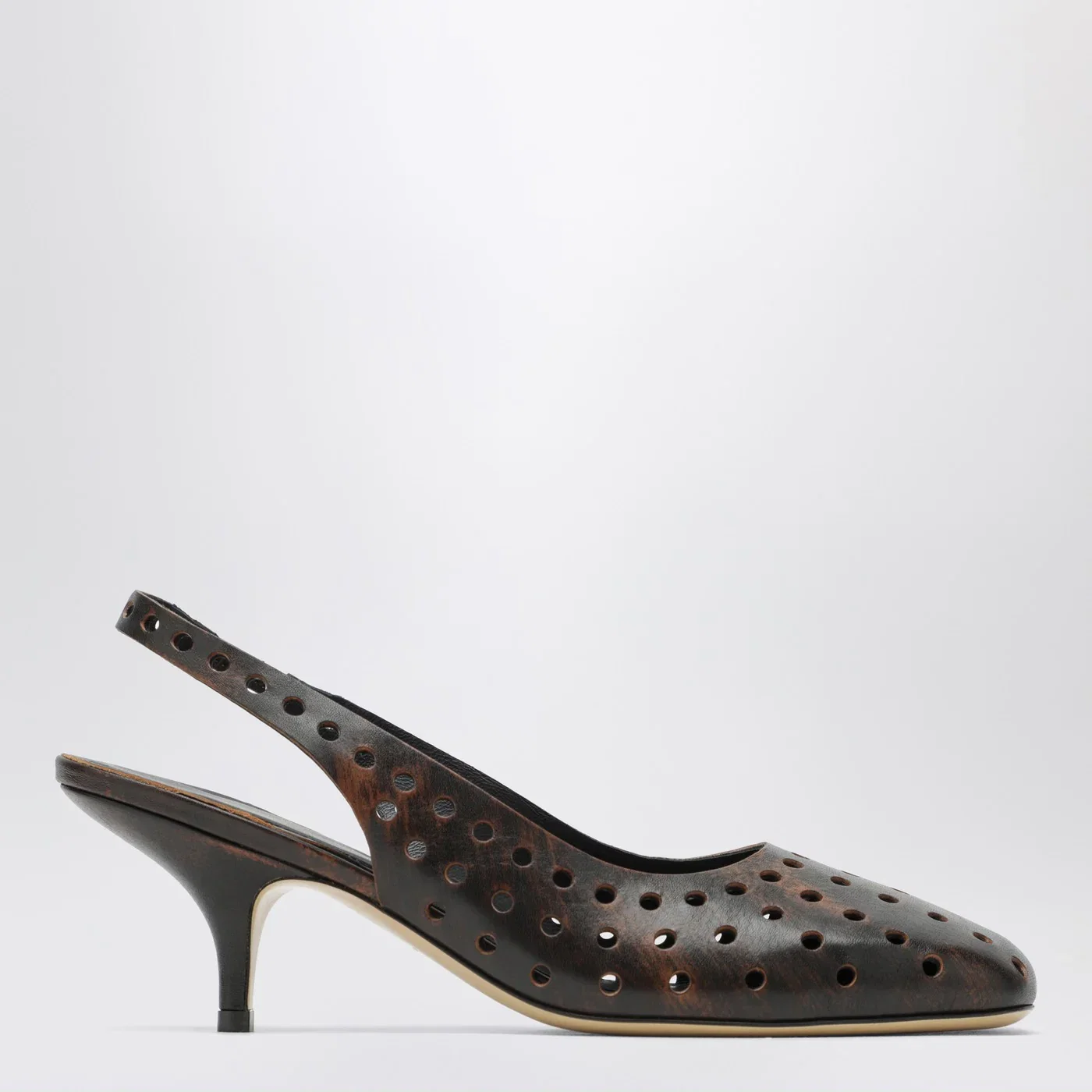 Dries Van Noten Brown aged leather perforated slingback shoes