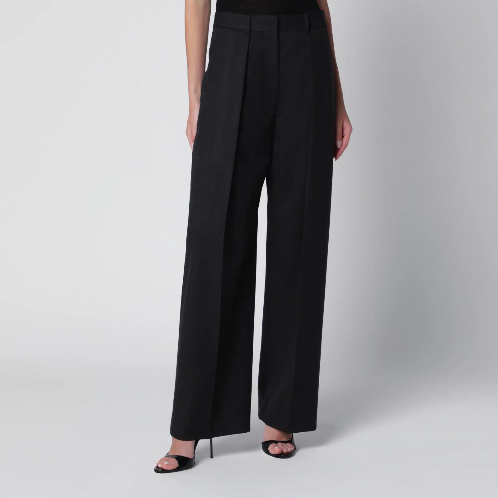 Victoria Beckham Cecilia Trousers in Dark Grey Mélange Wool
