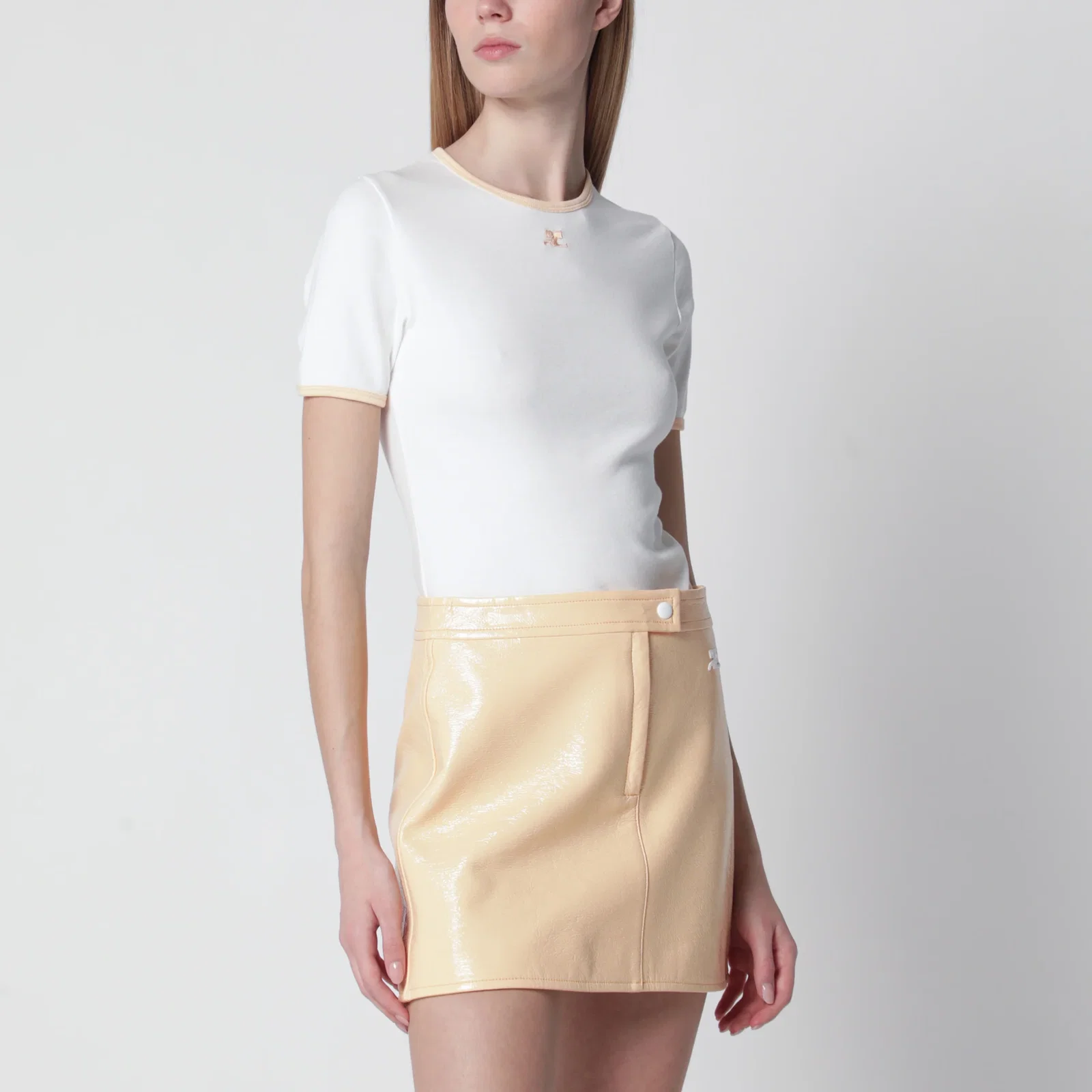 Courrèges White/orange contrast cotton crew-neck T-shirt