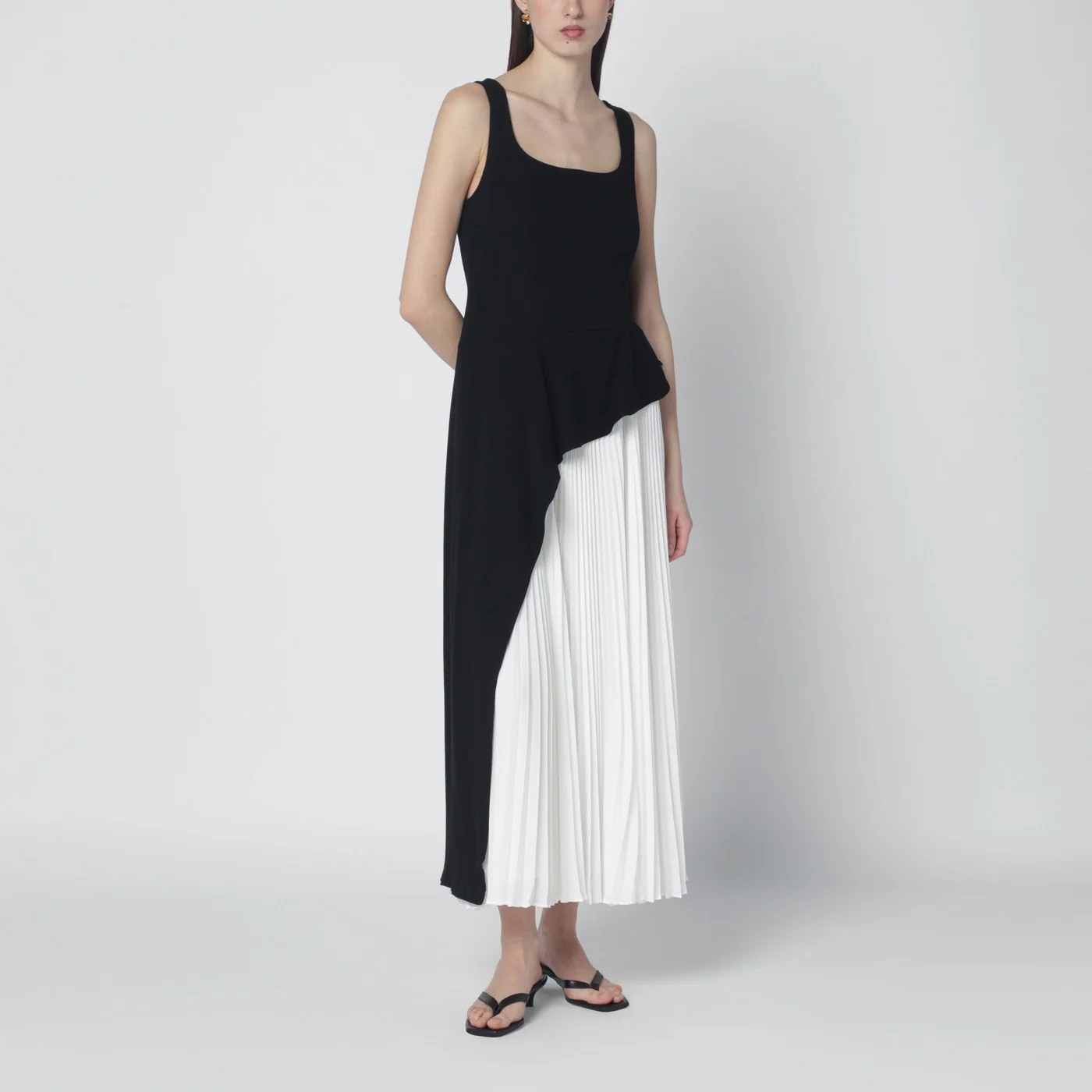 SIMKHAI Zayla black and white pleated dress
