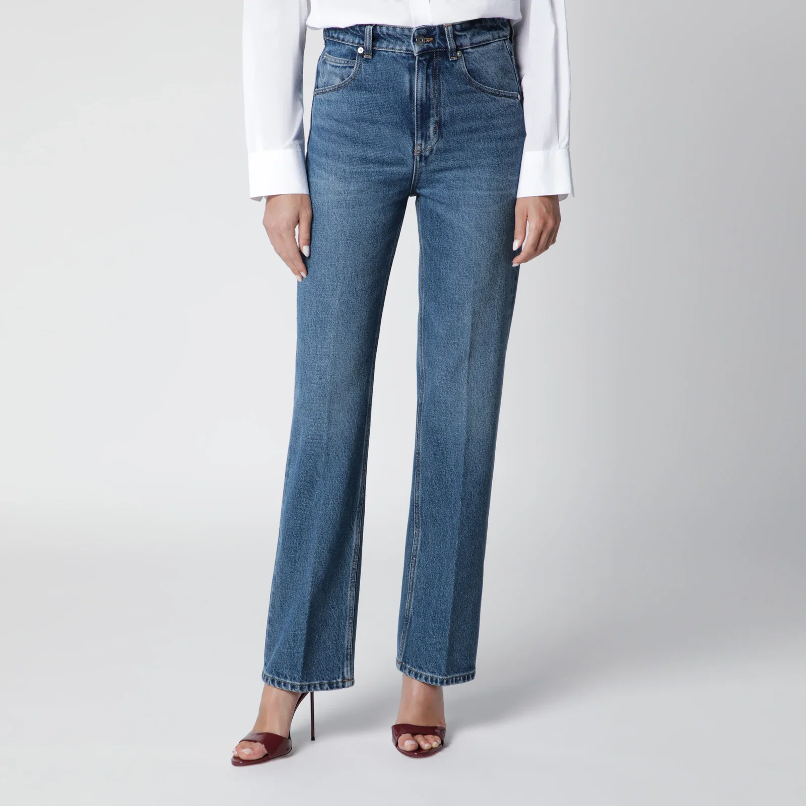 Victoria Beckham Julia Jeans in Blue Cotton Denim