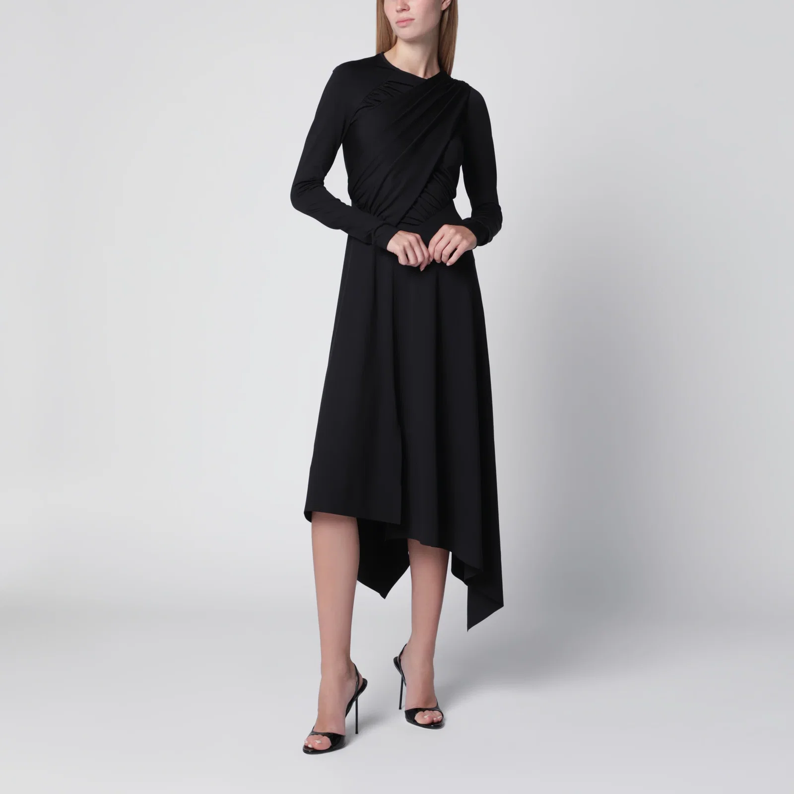 Victoria Beckham Asymmetric Draped Dress in Black Stretch Fabric