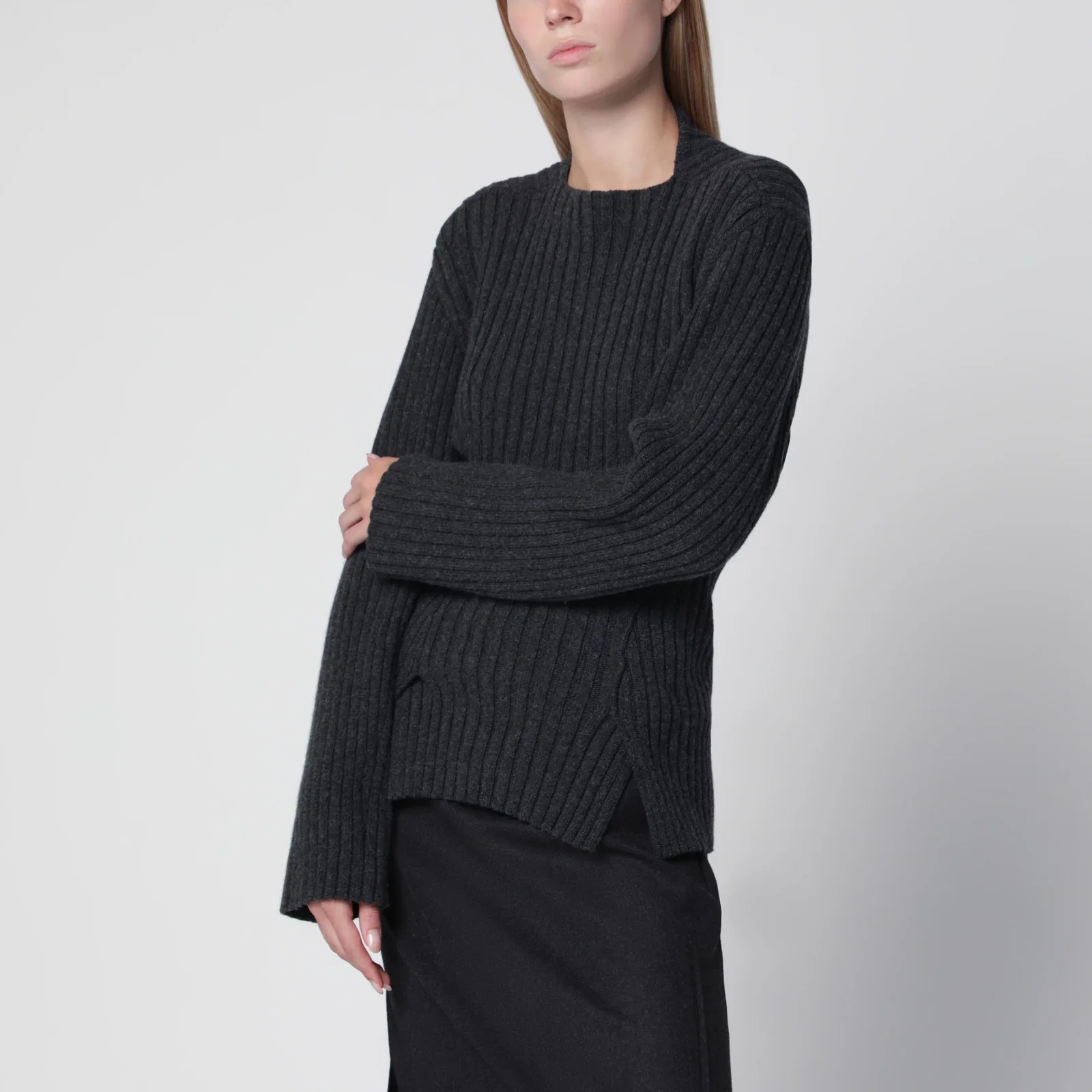 Victoria Beckham Ribbed Sweater in Burgundy Wool and Cashmere