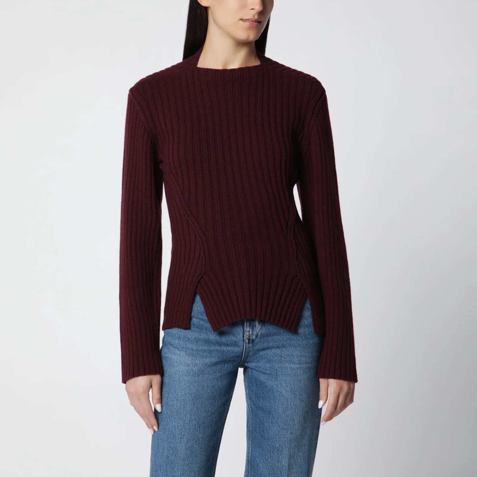 Victoria Beckham Ribbed Sweater in Dark Grey Wool and Cashmere