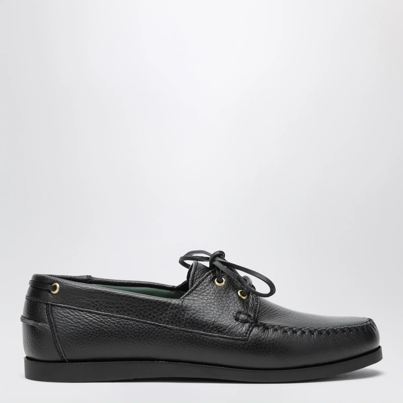 VINNY's Black Boat Shoe In Leather