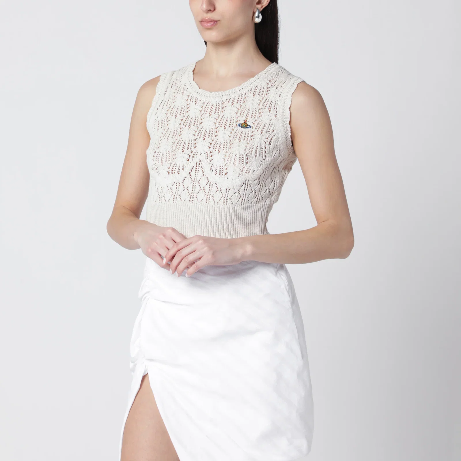 Vivienne Westwood Cream crochet top with Orb logo