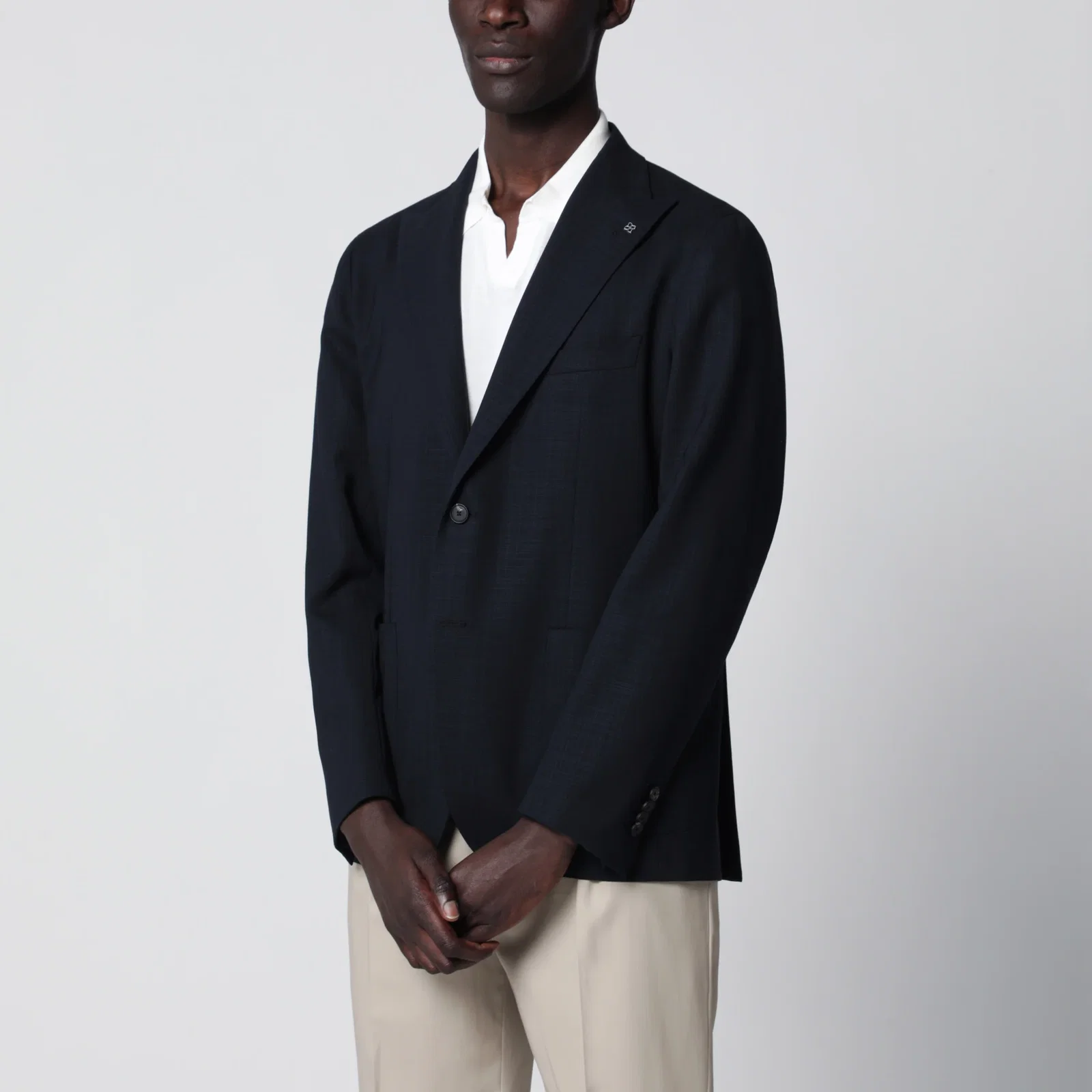 Tagliatore Single-breasted blue textured wool jacket