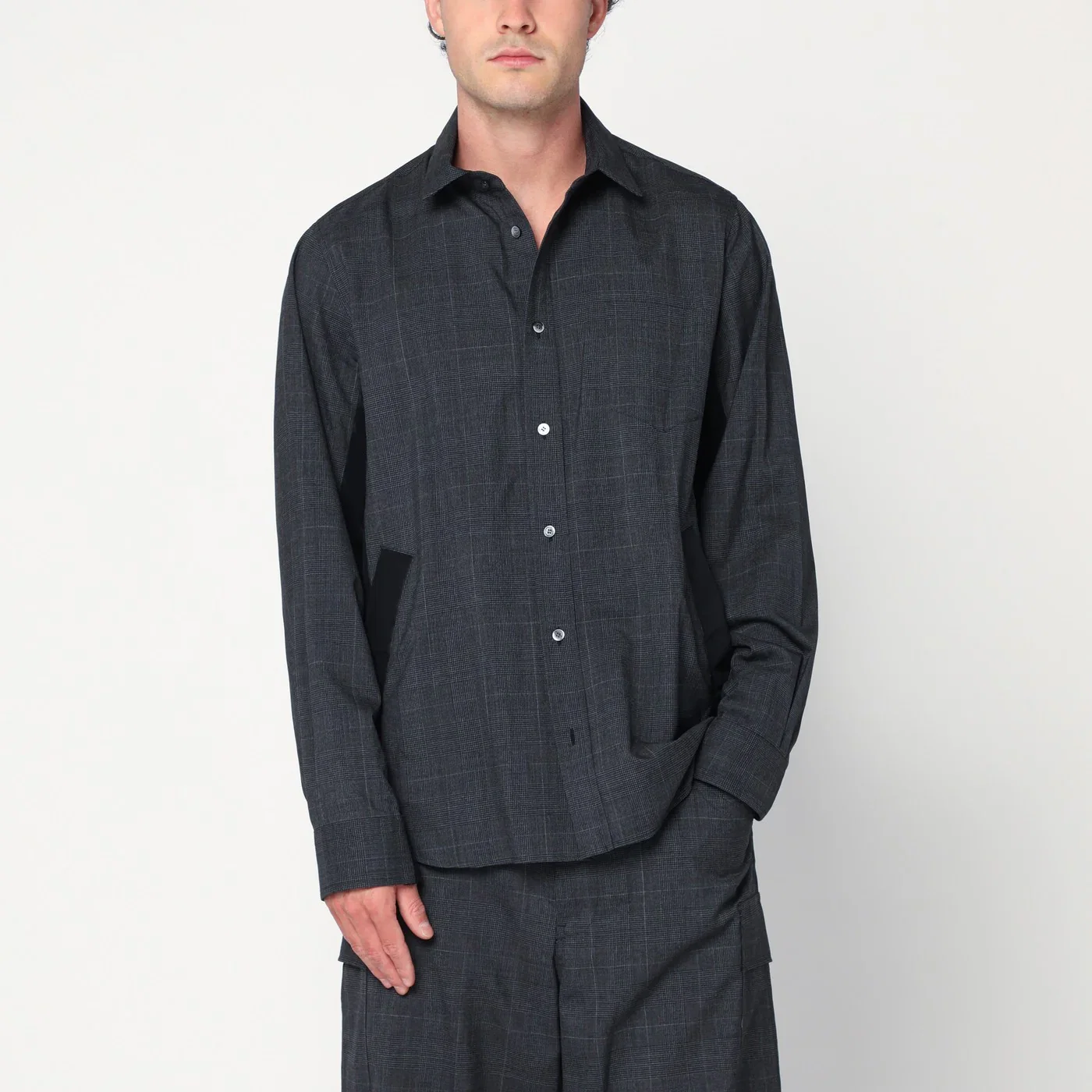 Sacai Gray plaid wool shirt jacket