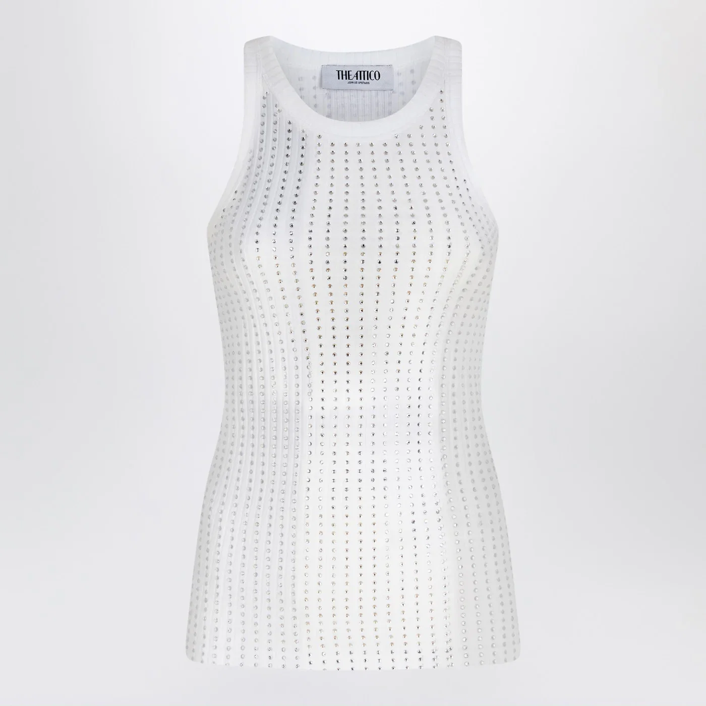 The Attico White tank top with rhinestones
