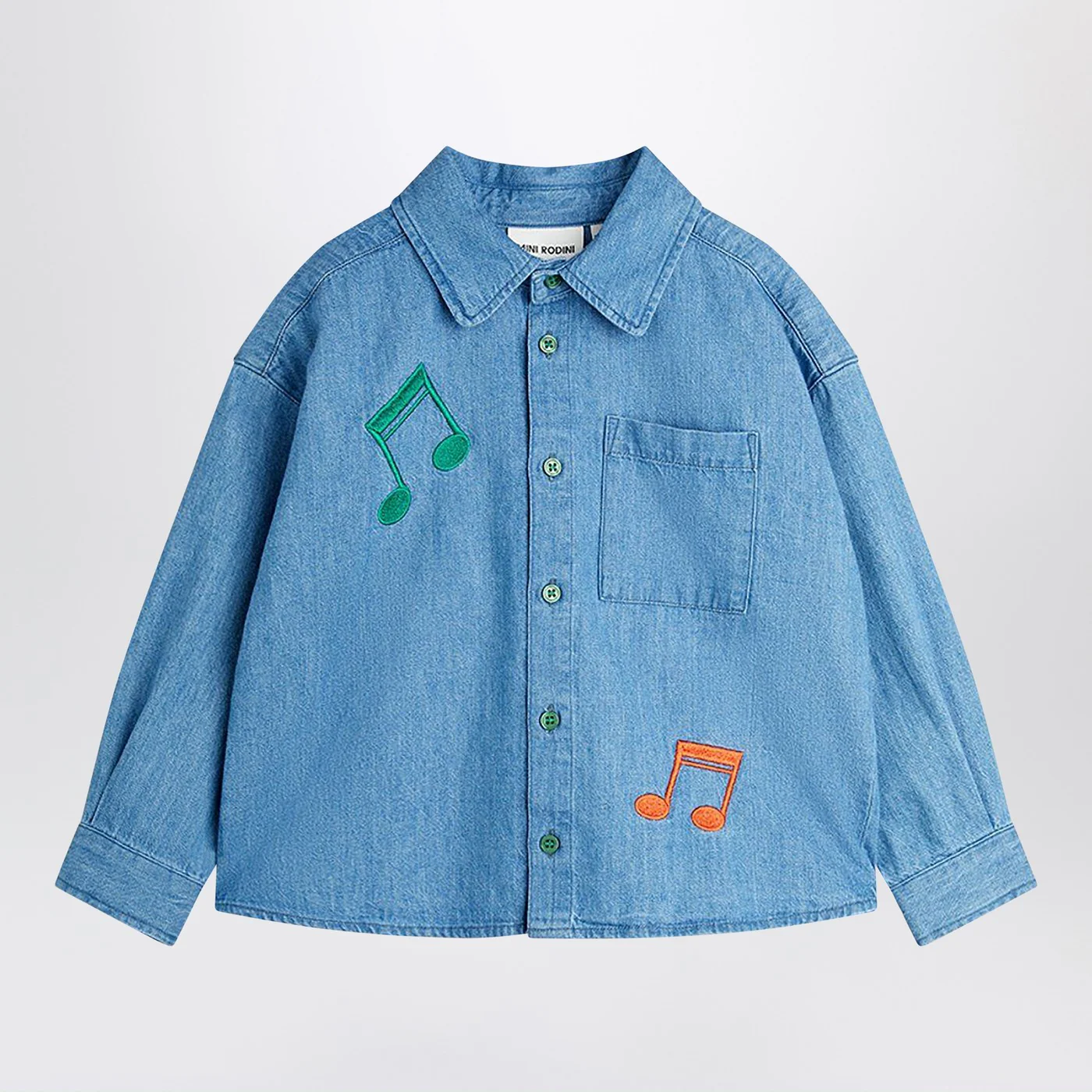 Mini Rodini Light blue denim shirt with musical notes