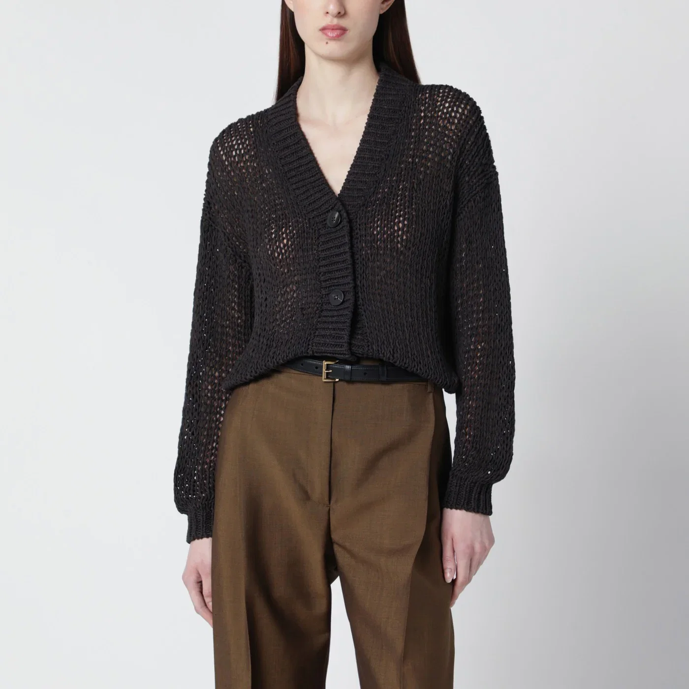 Roberto Collina Brown cotton-blend knit cardigan