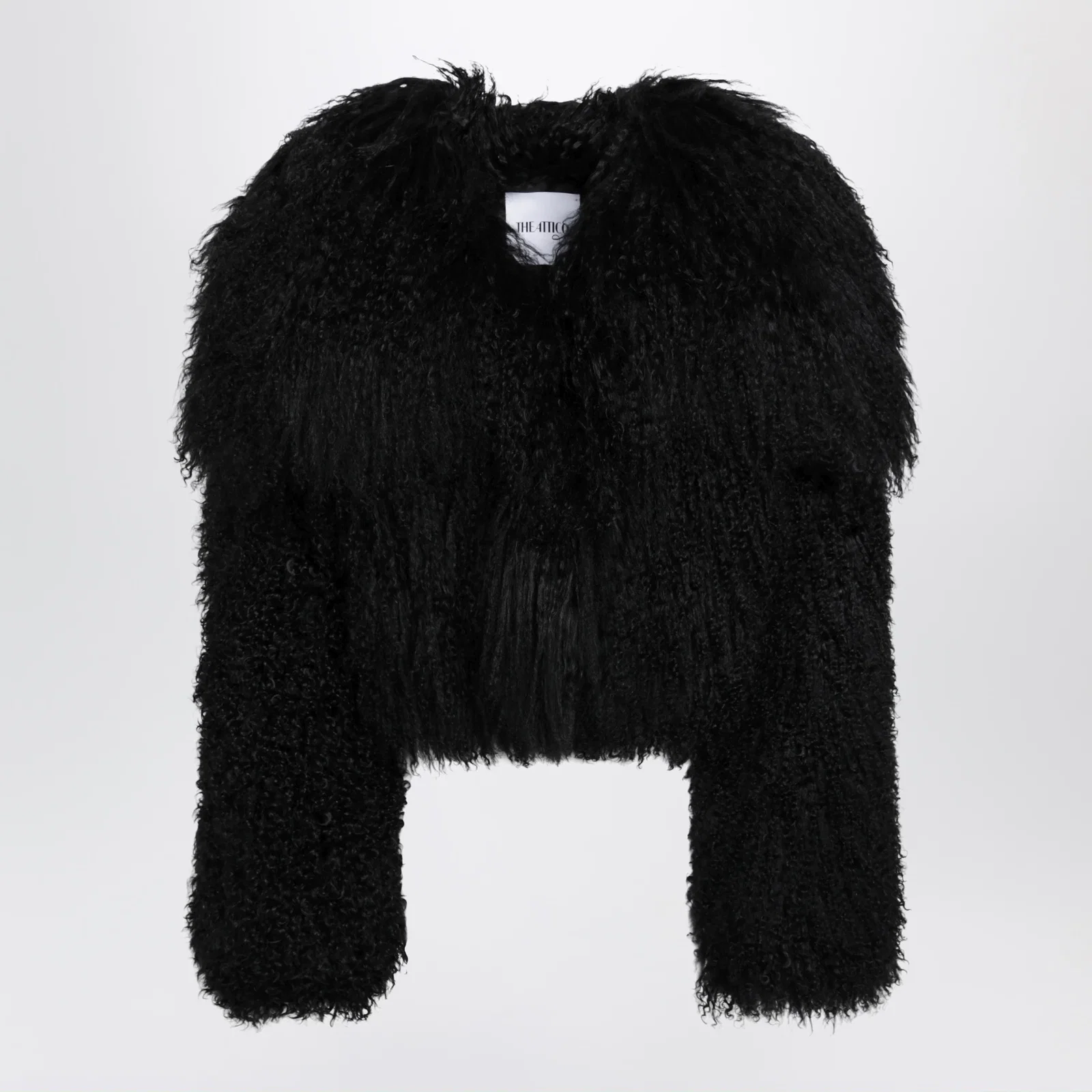 The Attico Cropped bomber jacket in black curly shearling