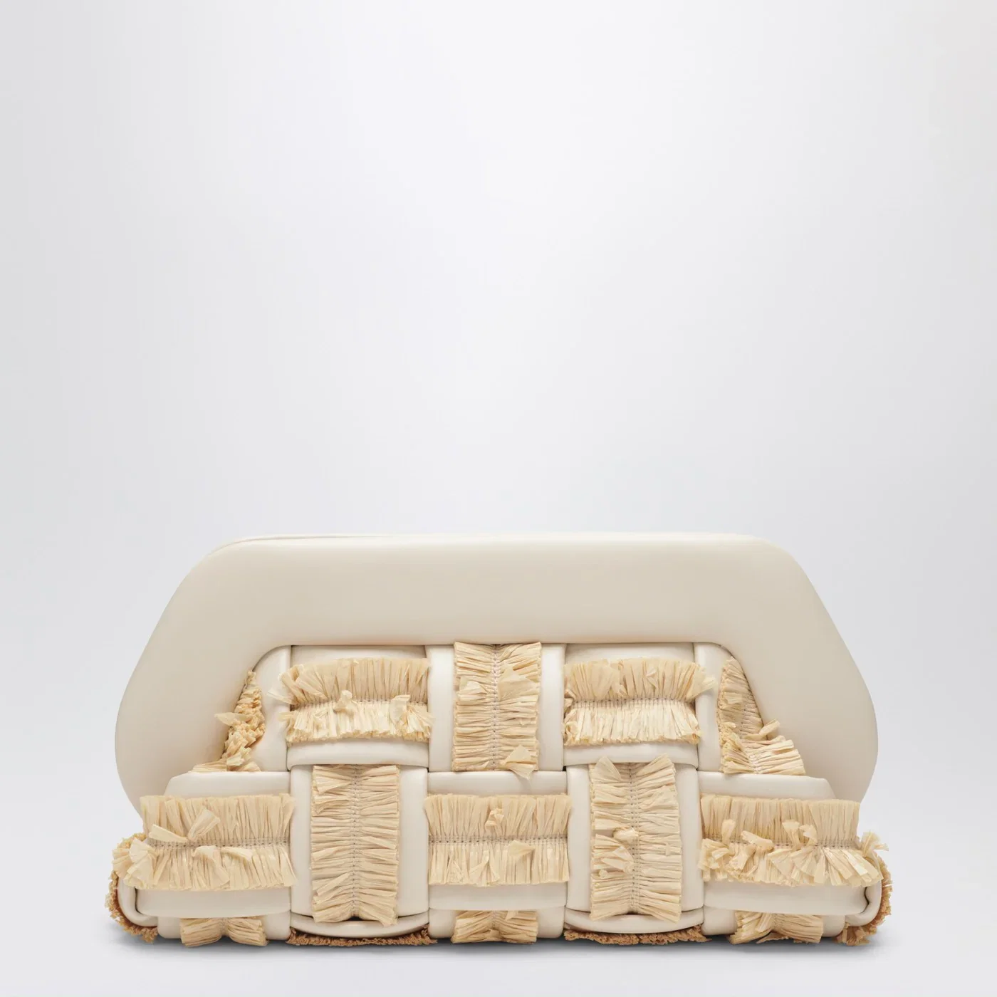 THEMOIRè Tia clutch in butter color with raffia inserts