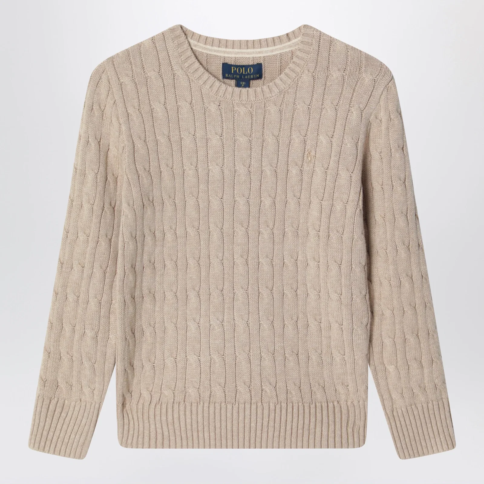 Polo Ralph Lauren Cable-knit cotton crewneck sweater in tan heather