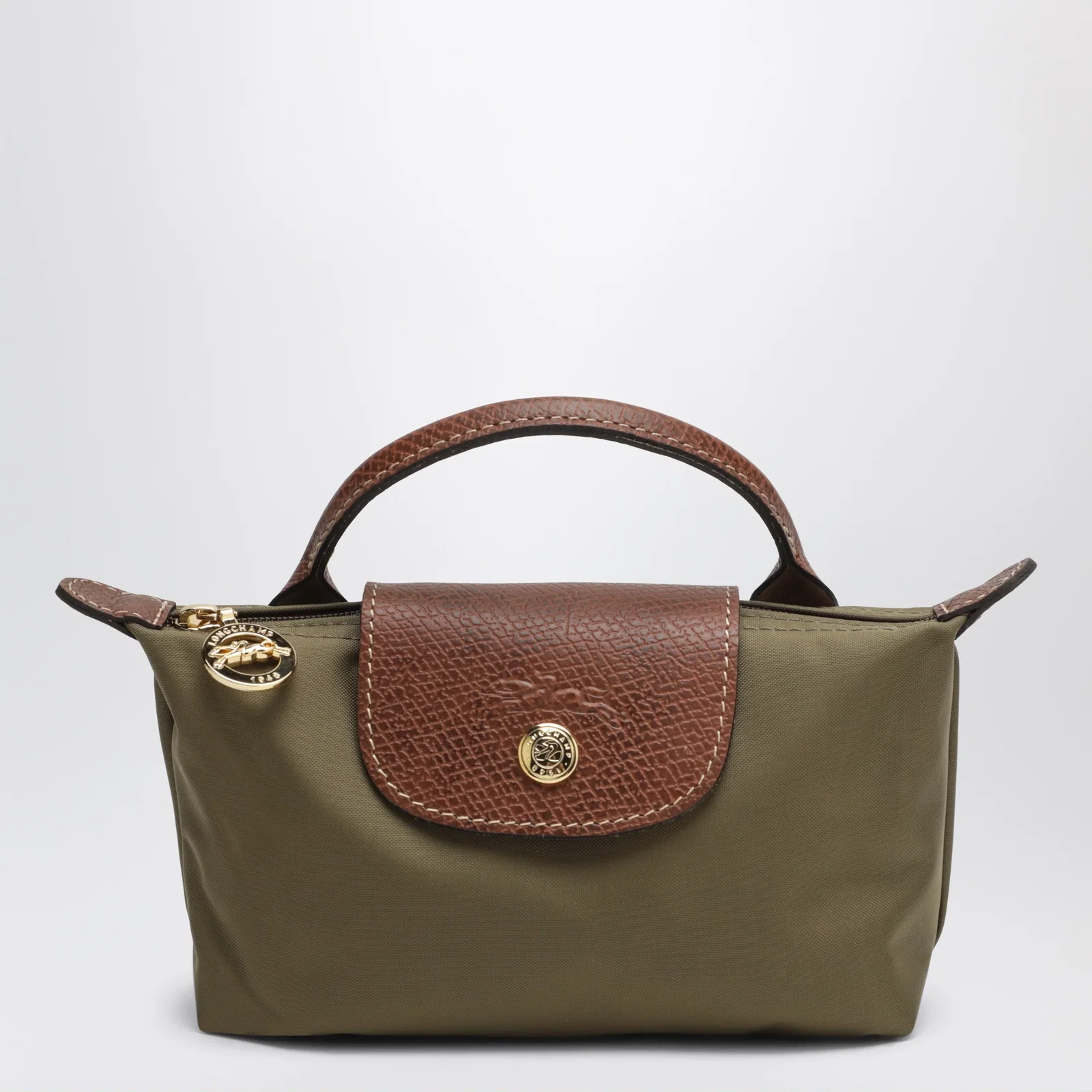 Longchamp Le Pliage Original Pebble clutch bag olive