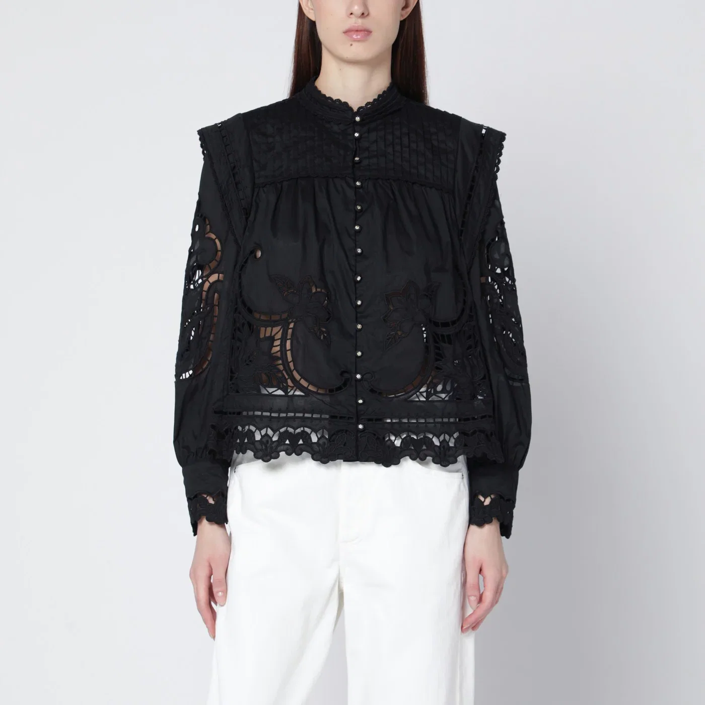FARM Rio Black Richelieu cotton blouse