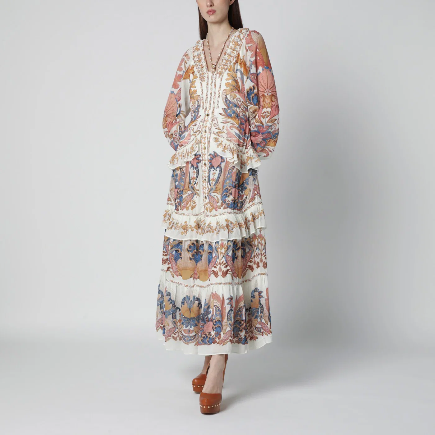 FARM Rio White Sea Garden dress with tiered ruffles